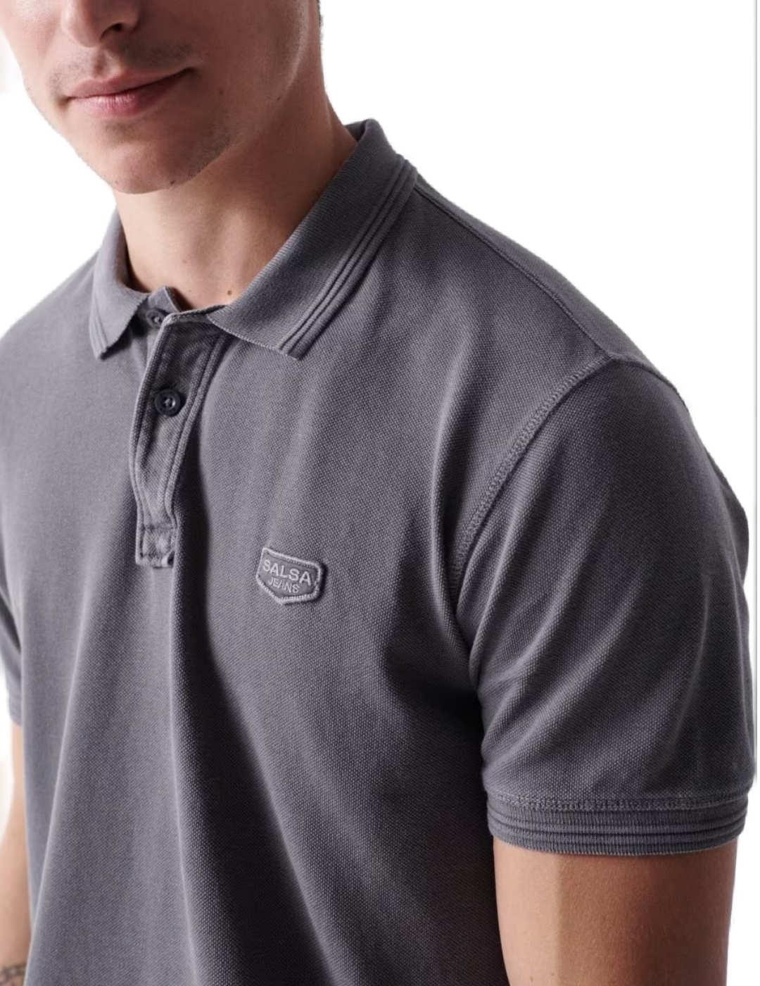 Polo Salsa gris cuello clásico Regular manga corta de hombre