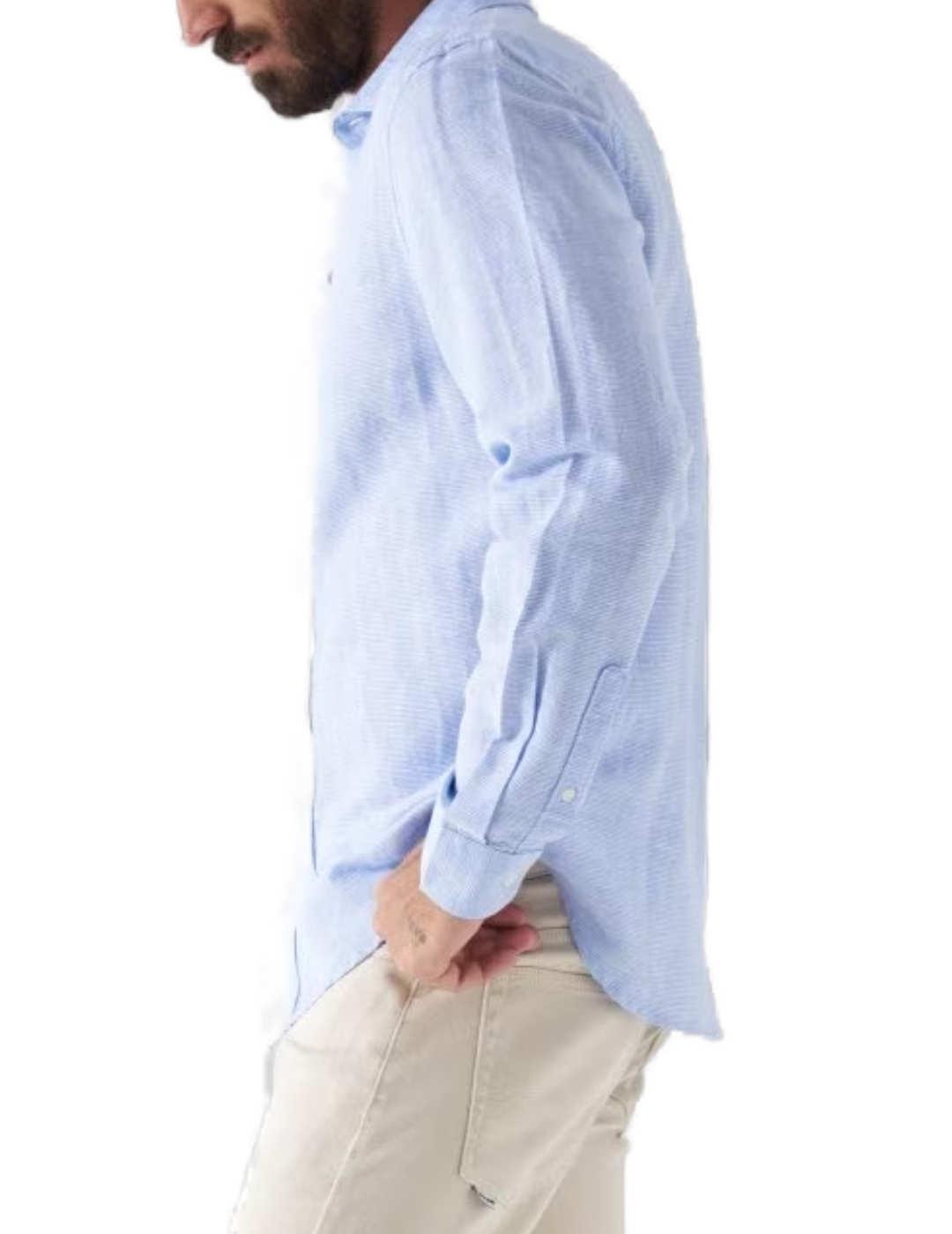 Camisa de lino Salsa cuadros mini azules Regular de hombre