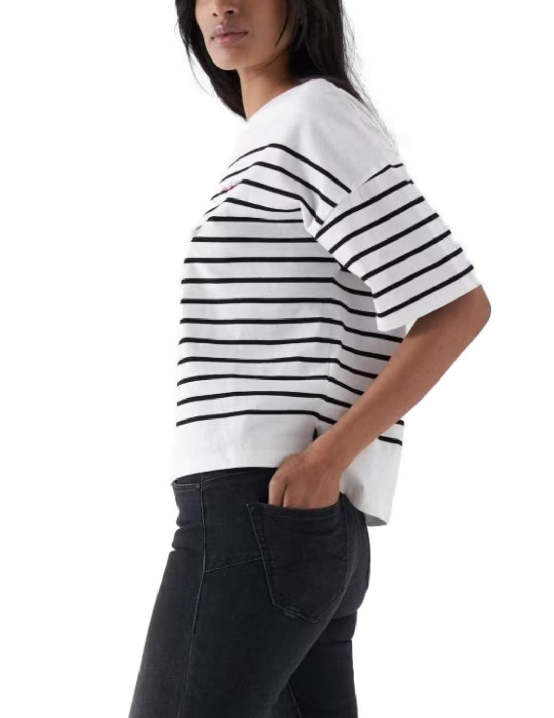 Camiseta Salsa rayas blanca azul manga corta de mujer