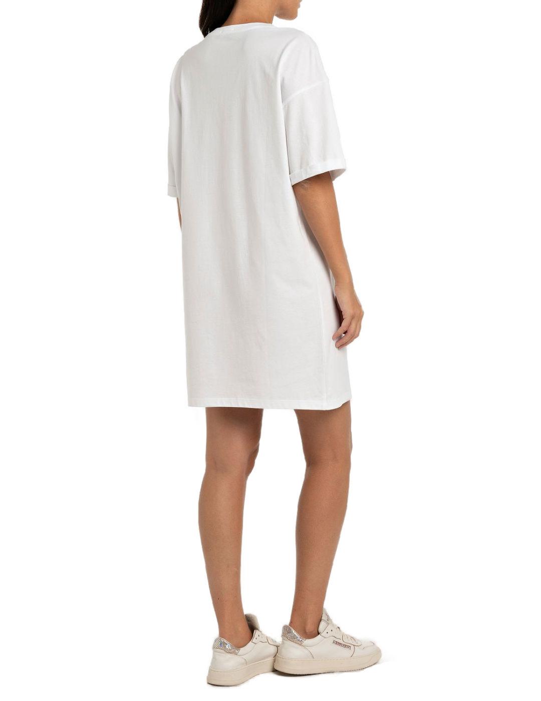 Camiseta Replay blanca efecto desgastado manga corta mujer