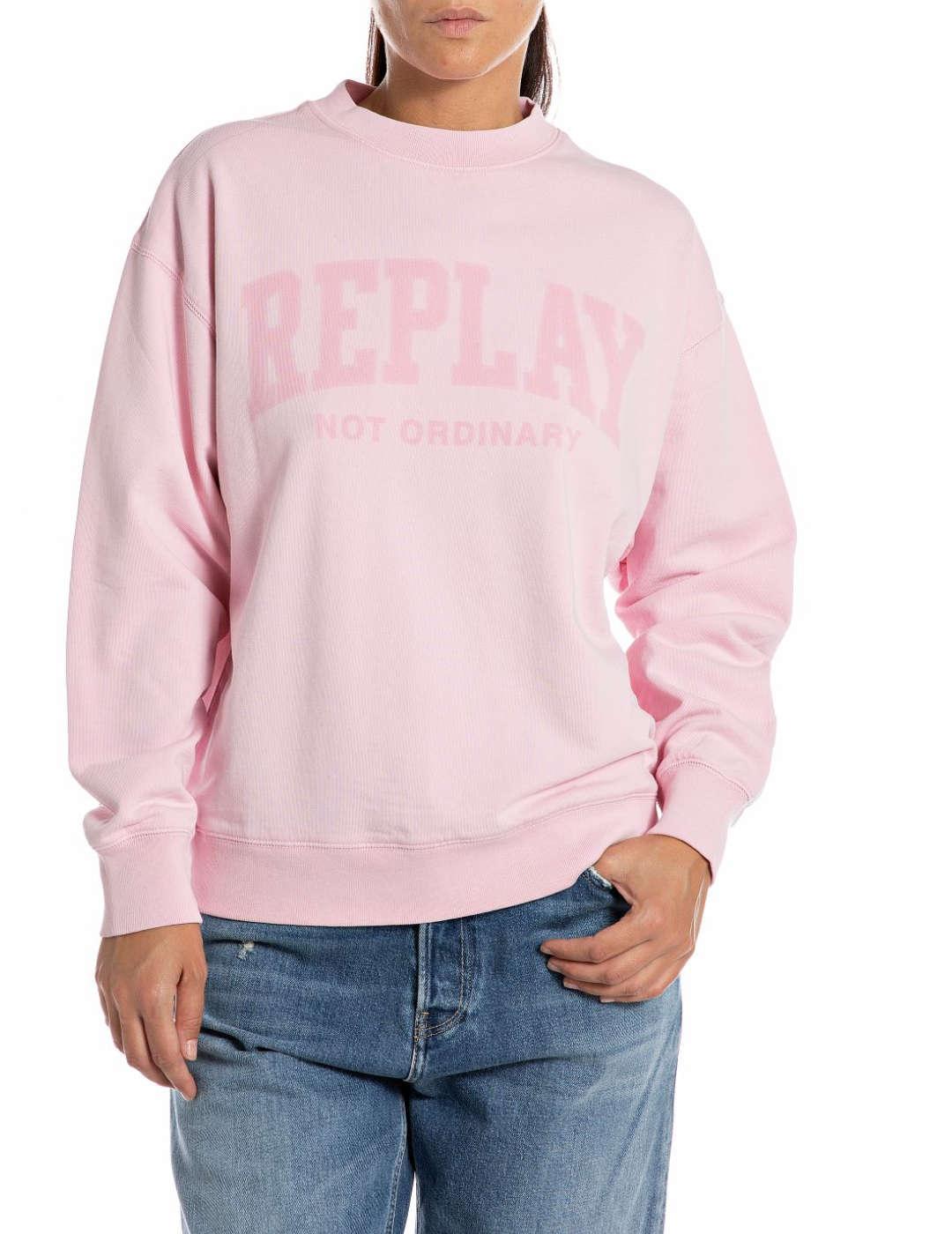 Sudadera Replay rosa holgada con logo sin capucha para mujer