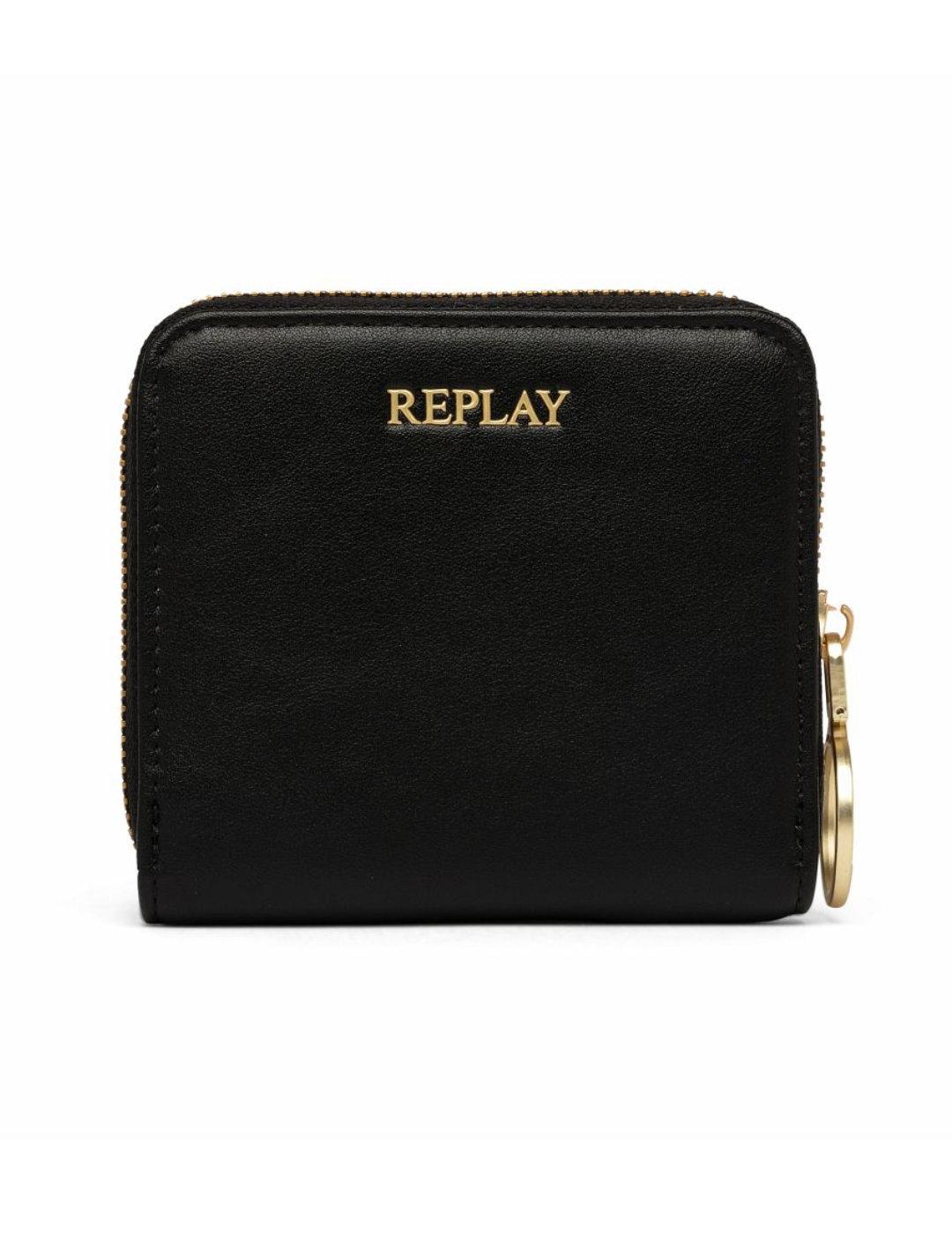 Monedero Replay negra con cremallera para mujer