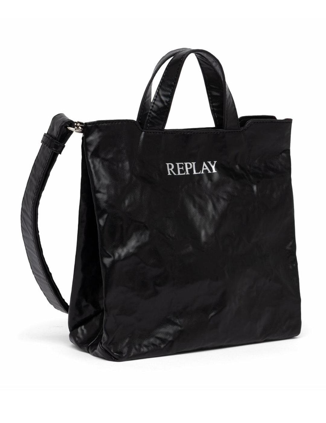 Bolso bandolera Replay negro efecto arrugado para mujer