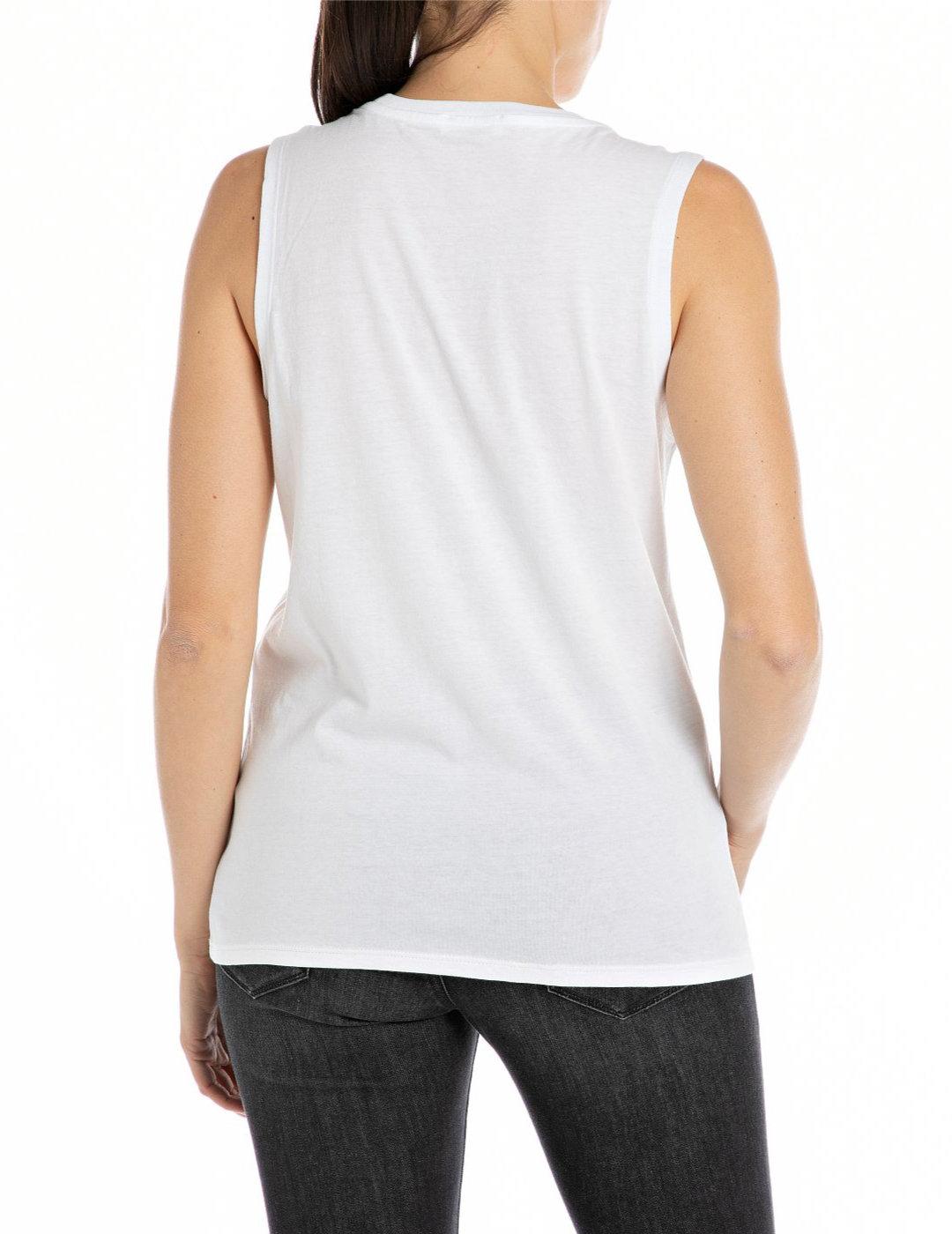 Camiseta Replay blanca con logo sin mangas para mujer