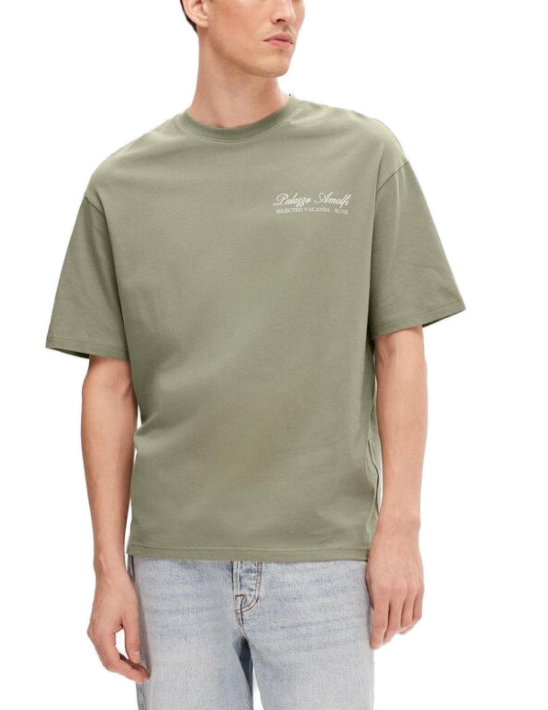 Camiseta Selected Loose verde manga corta para hombre