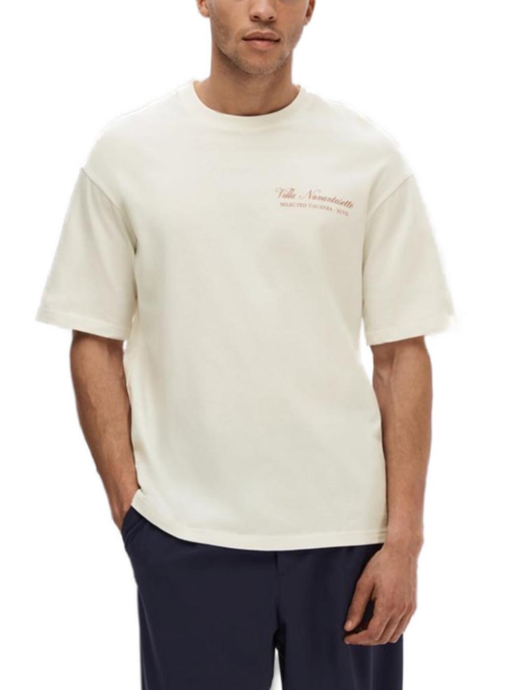 Camiseta Selected Loose blanca manga corta para hombre