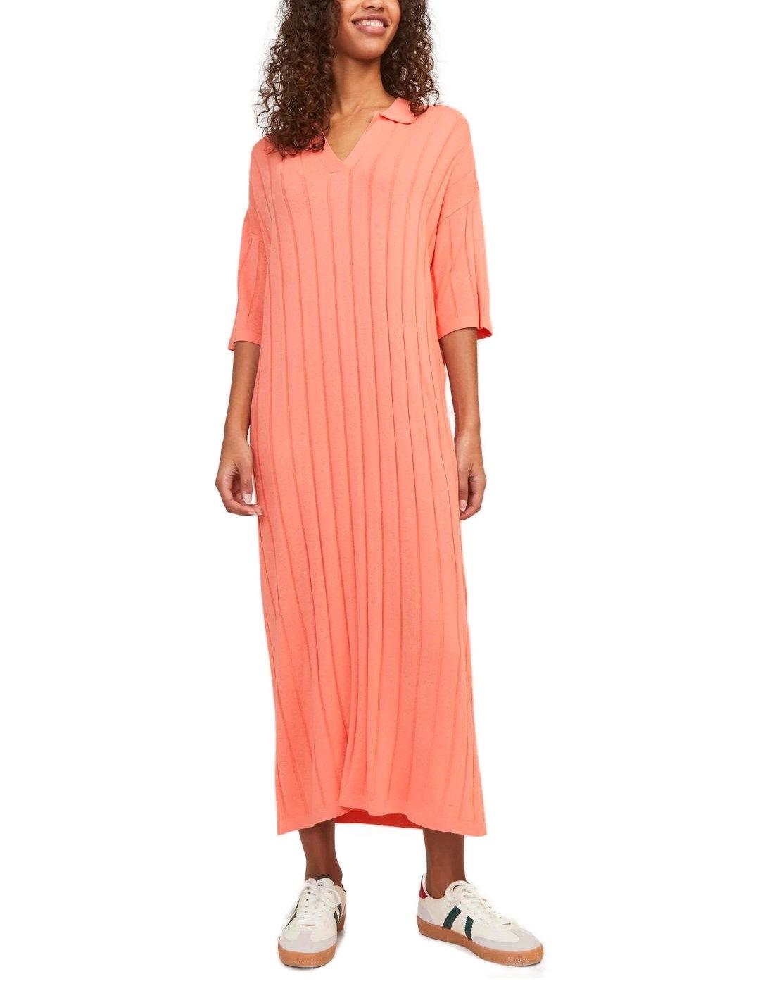 Vestido midi JJXX Lola coral de punto manga 3/4 para mujer