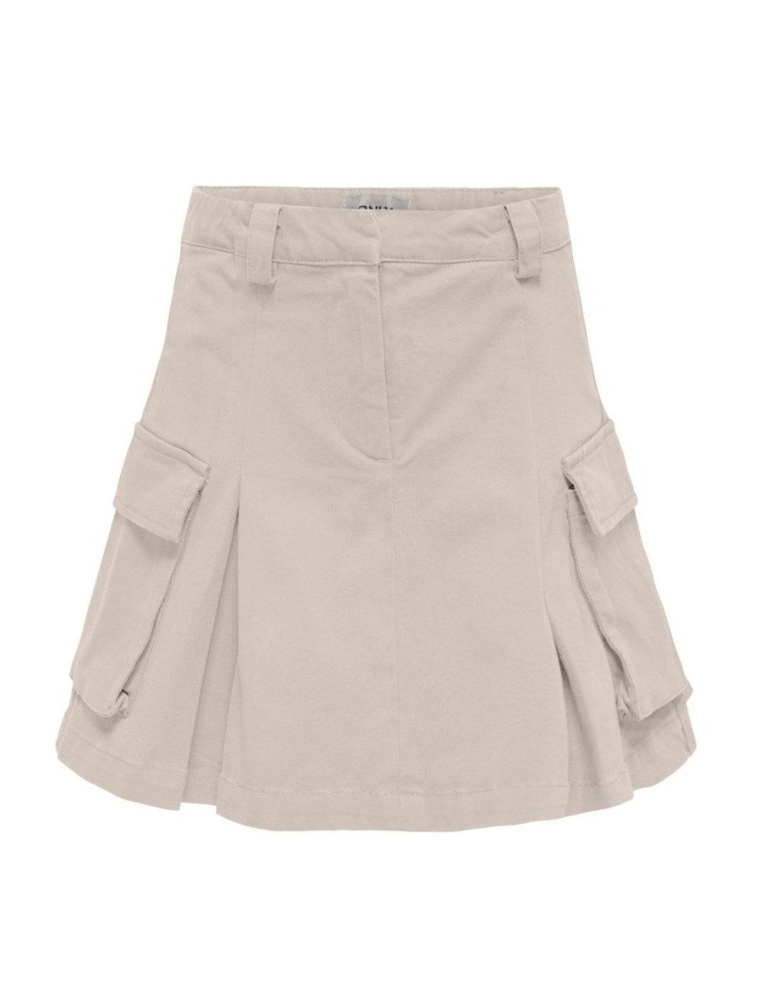 Falda corta Only Kids Cath beige con pliegues para niña