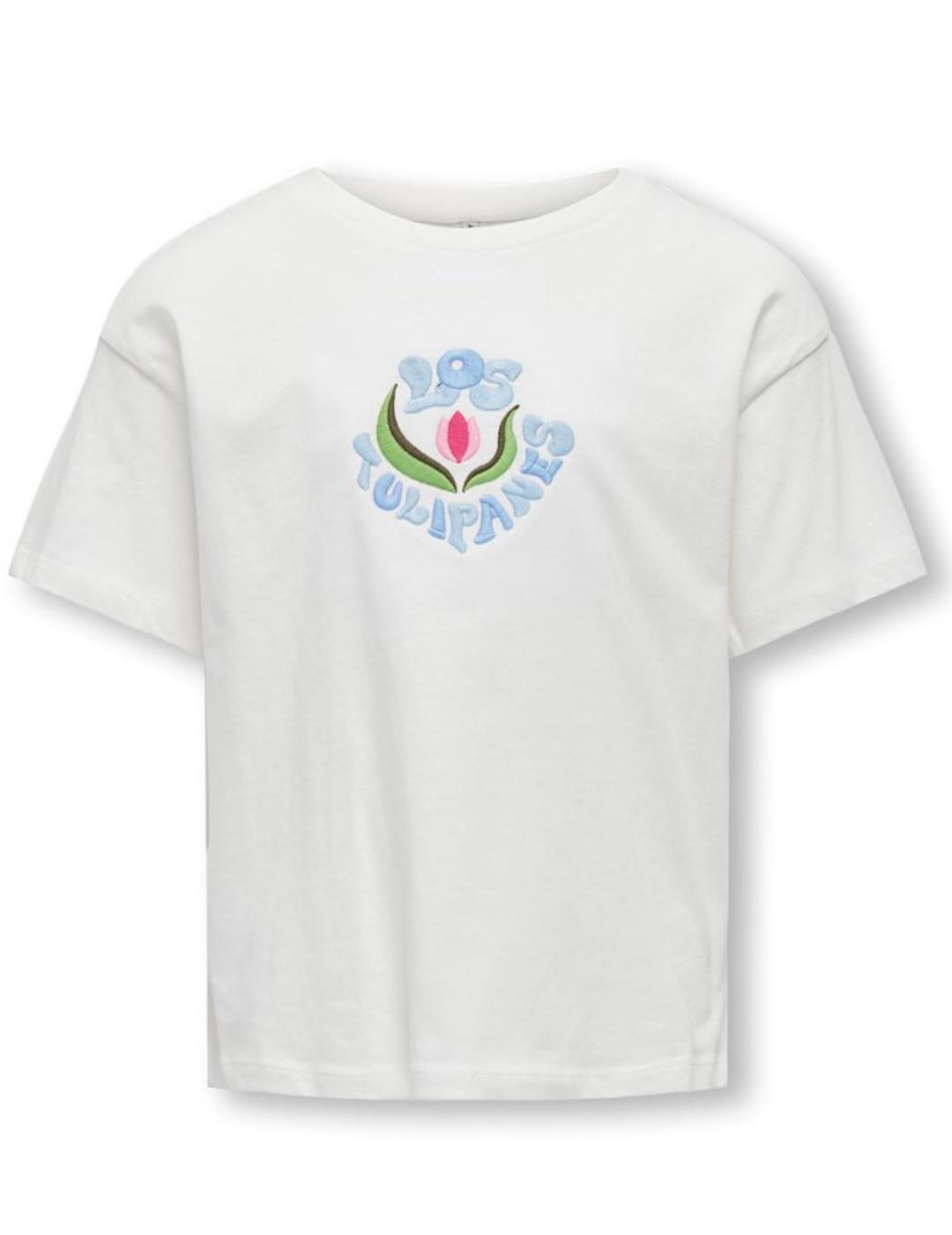 Camiseta Only Kids Flower blanca manga corta para niña