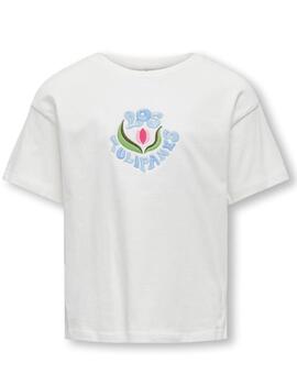 Camiseta Only Kids Flower blanca manga corta para niña