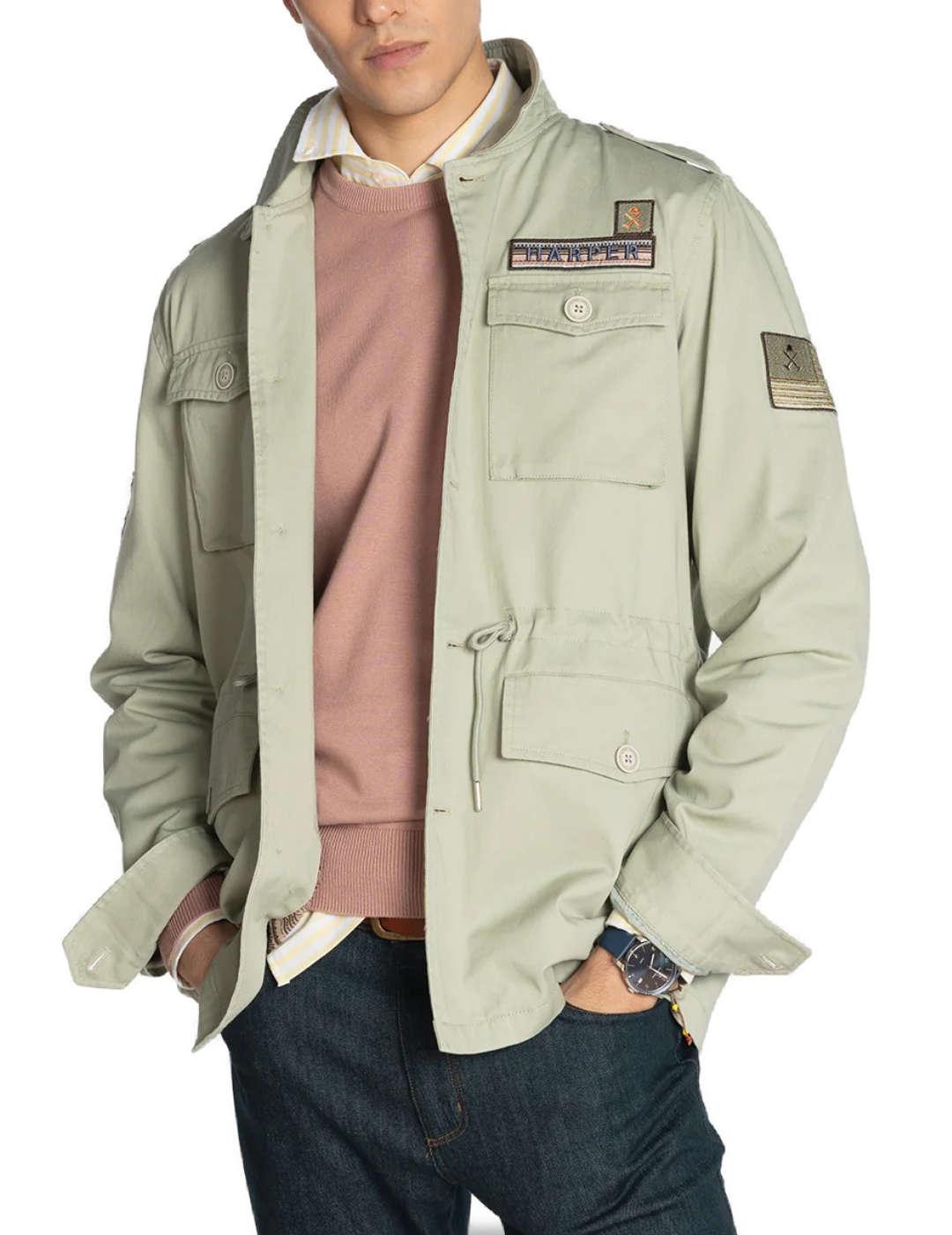 Chaqueta Harper Militar verde claro con parches para hombre