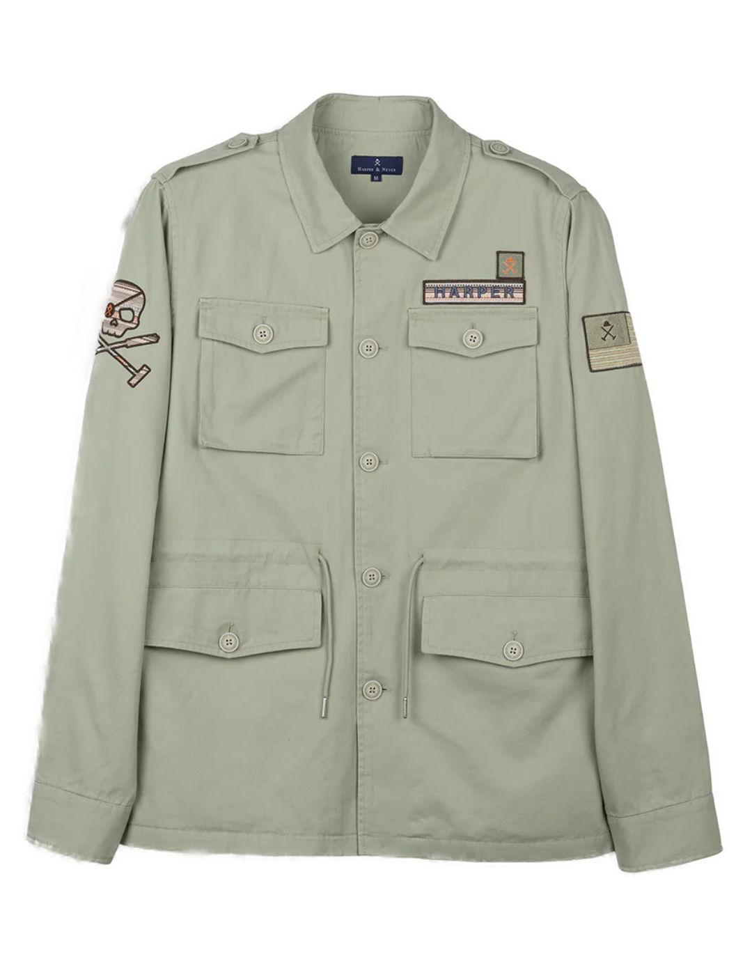 Chaqueta Harper Militar verde claro con parches para hombre