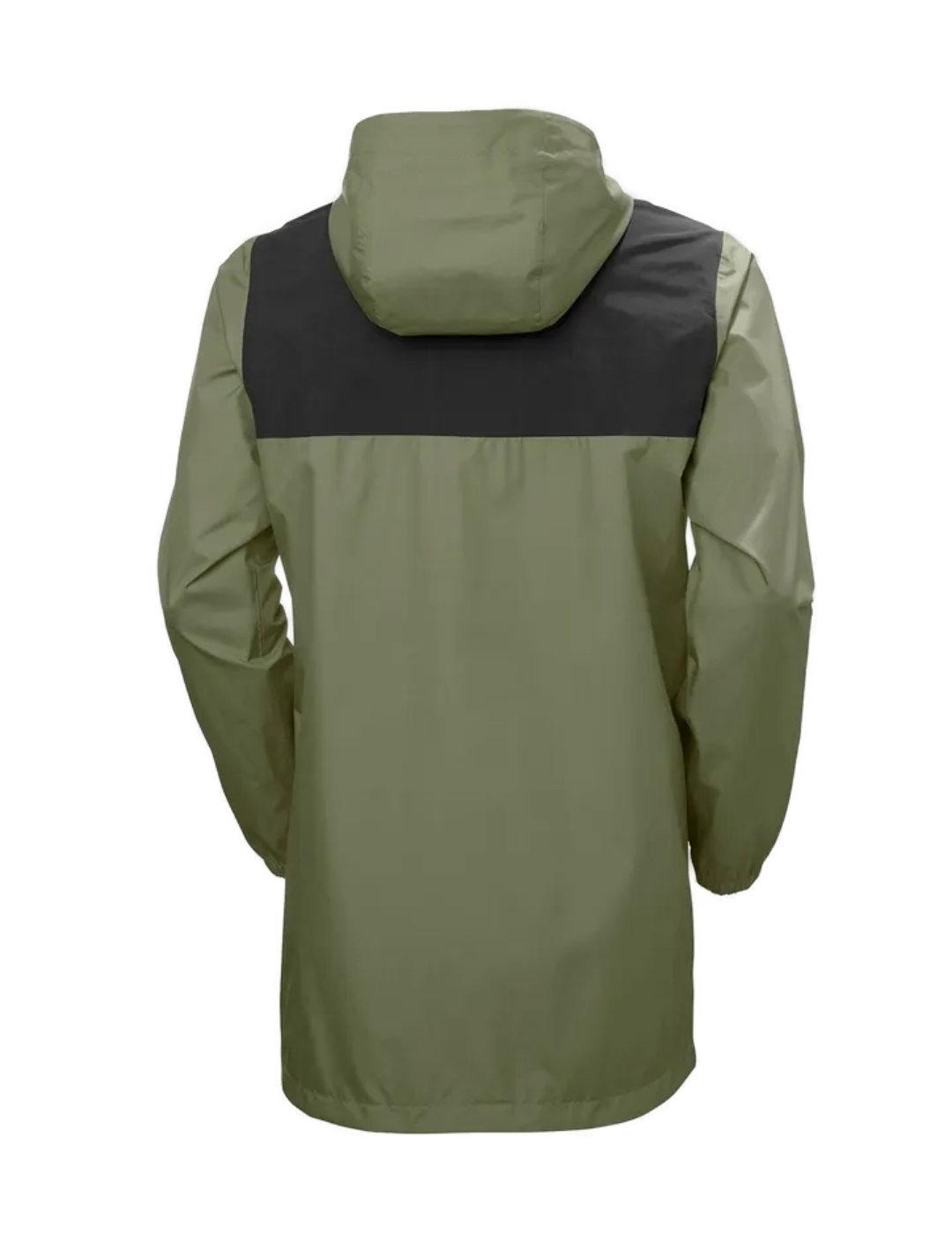 Chubasquero Helly Hansen verde y negro con capucha de hombre