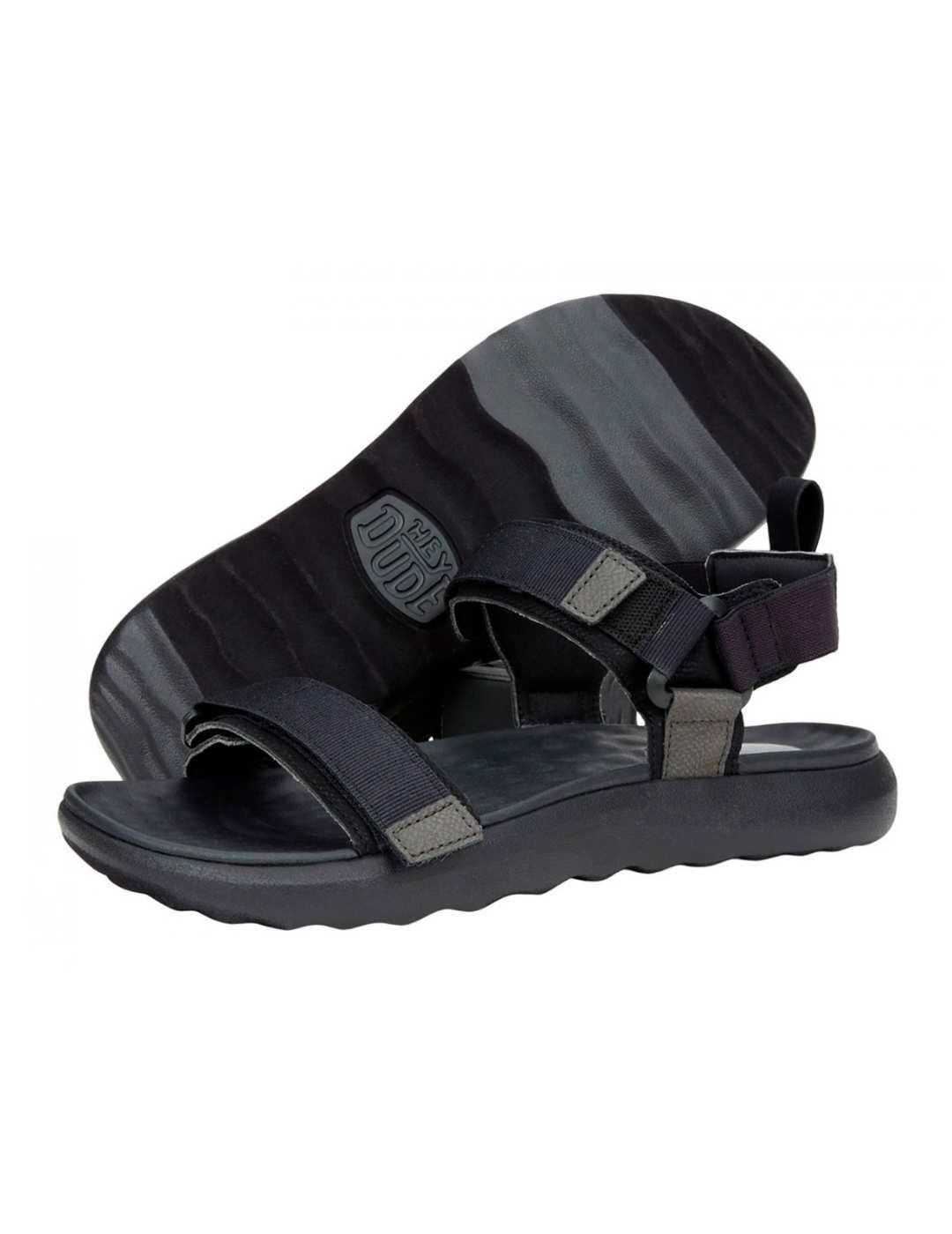 Sandalia HeyDude Sport negro con velcro para hombre