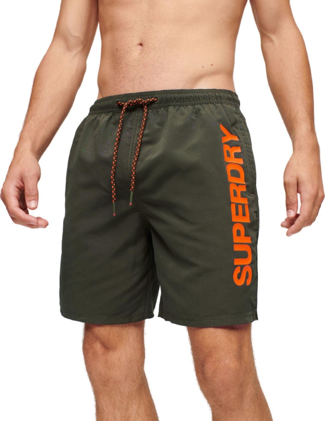 Bañador Superdry Sport verde militar regular para hombre