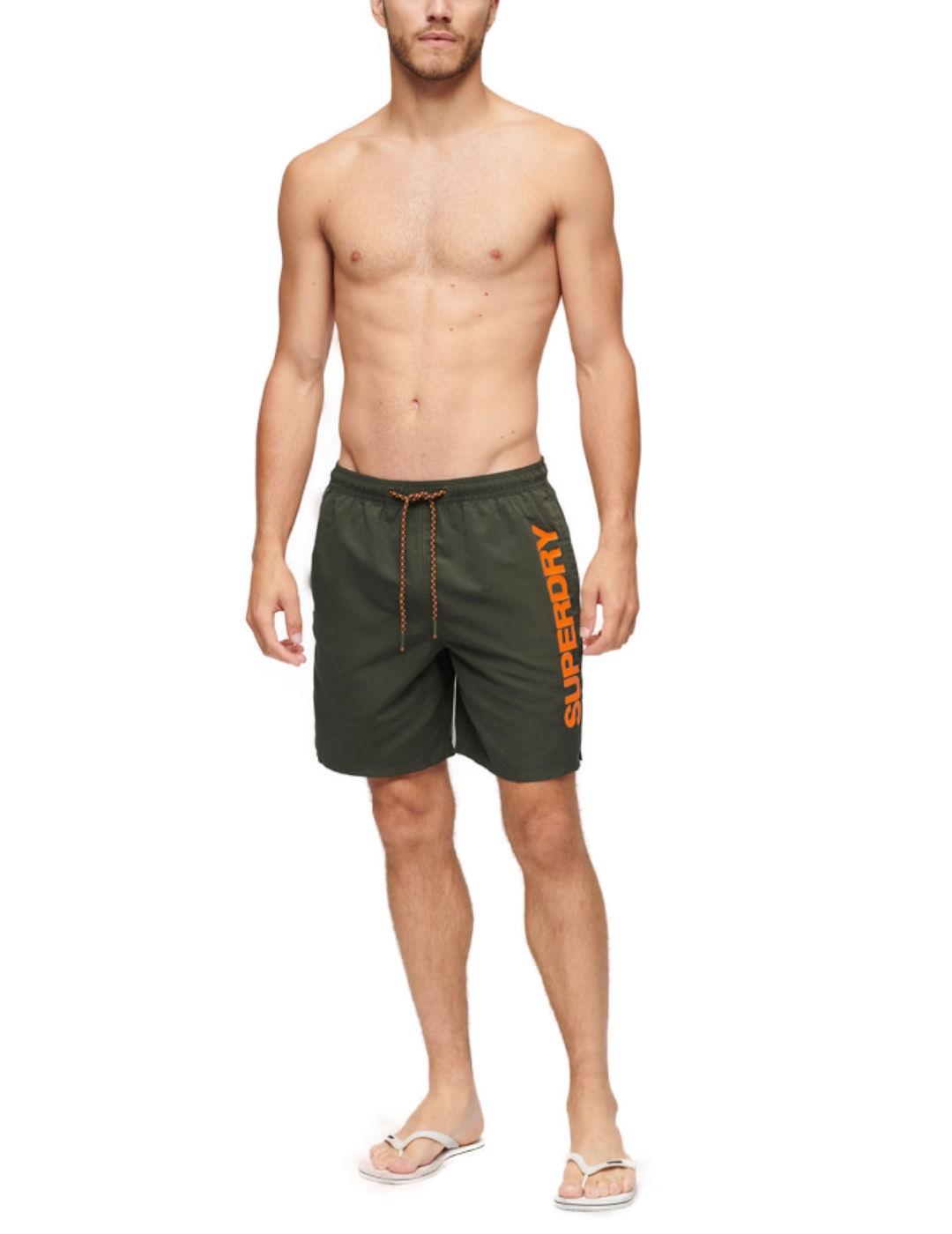 Bañador Superdry Sport verde militar regular para hombre