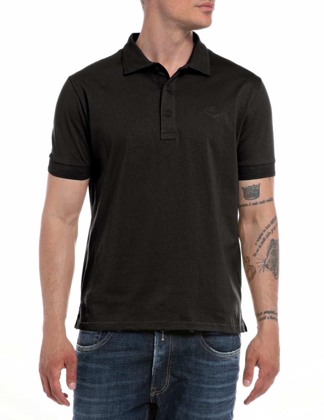 Polo Replay  básico negro regular manga corta de hombre