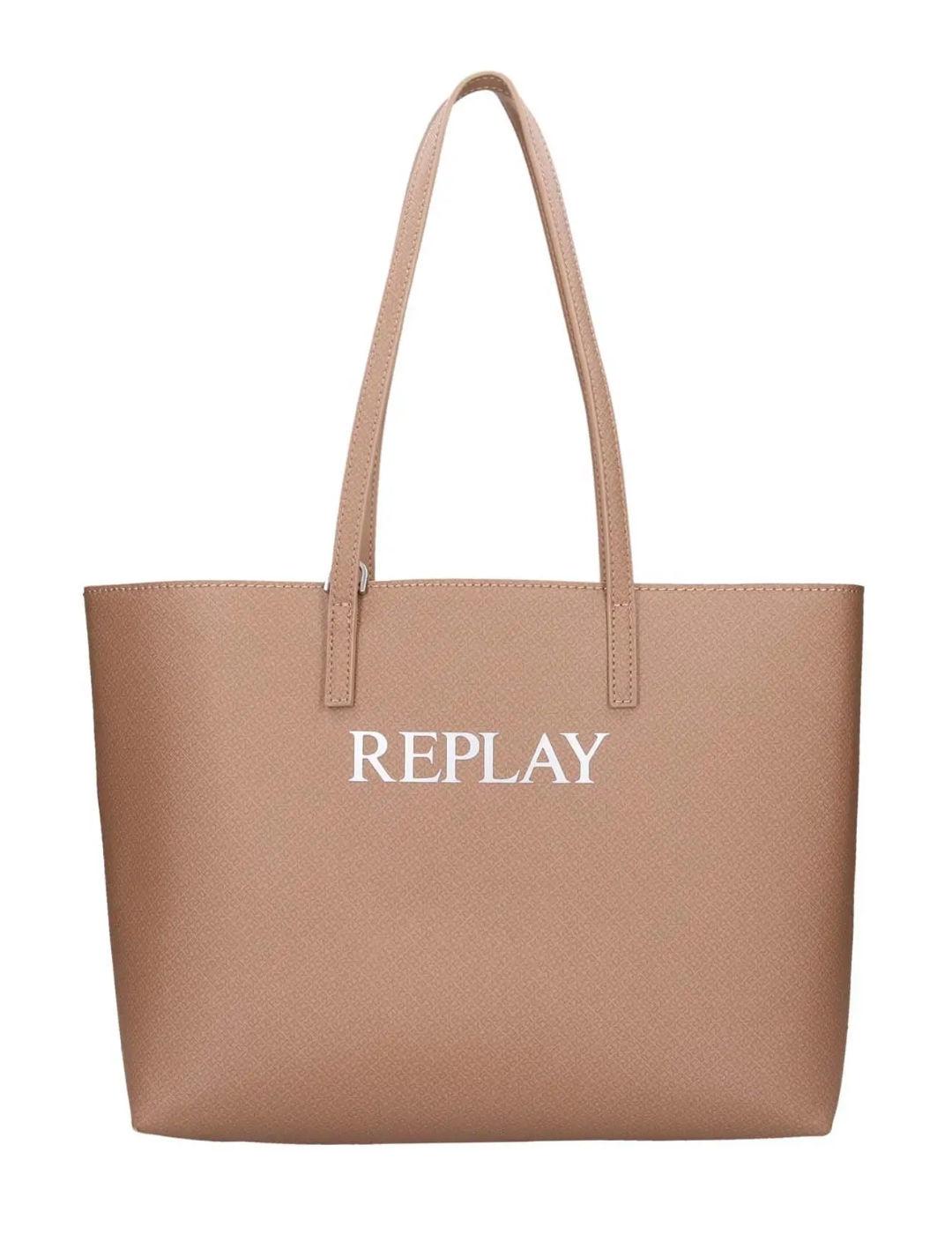 Bolso tote Replay beige reversible con asas para mujer