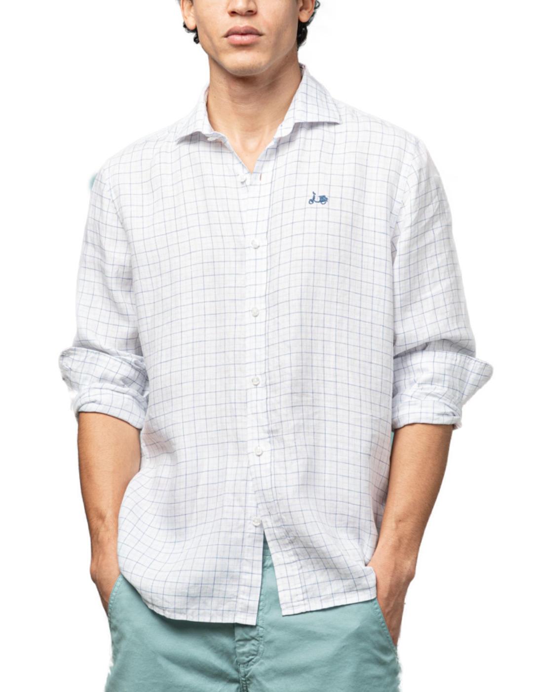 Camisa Scotta Beach cuadros azul de lino para hombre