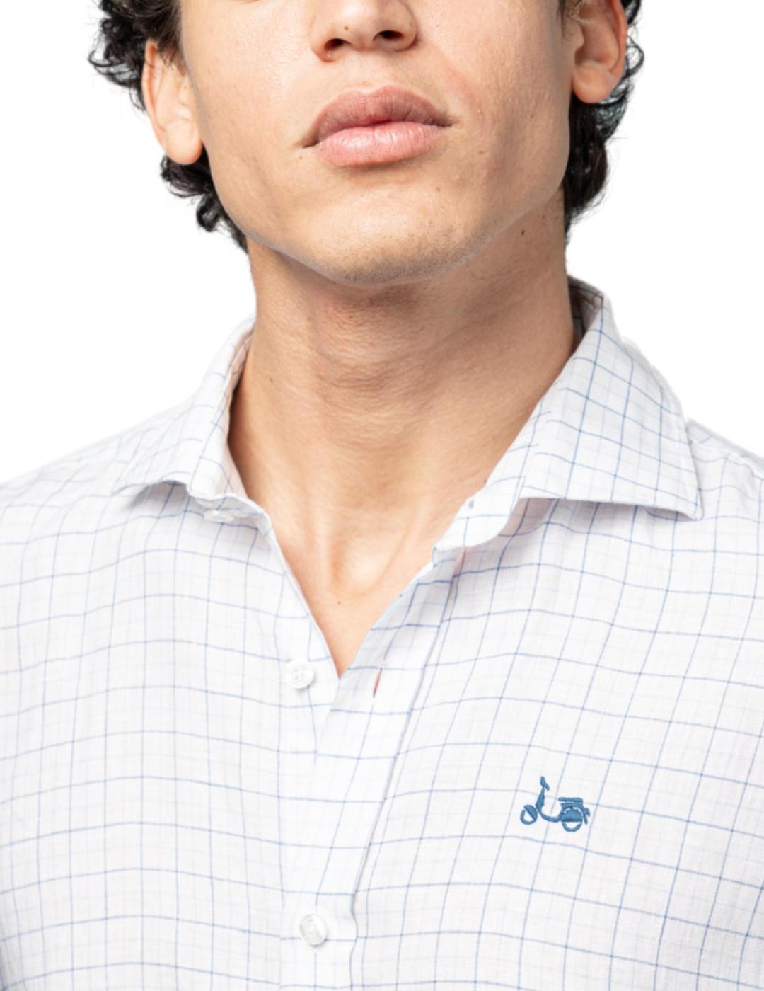 Camisa Scotta Beach cuadros azul de lino para hombre