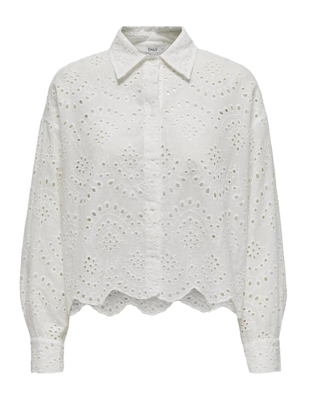 Camisa cropped Only Valais blanca troquelada de mujer