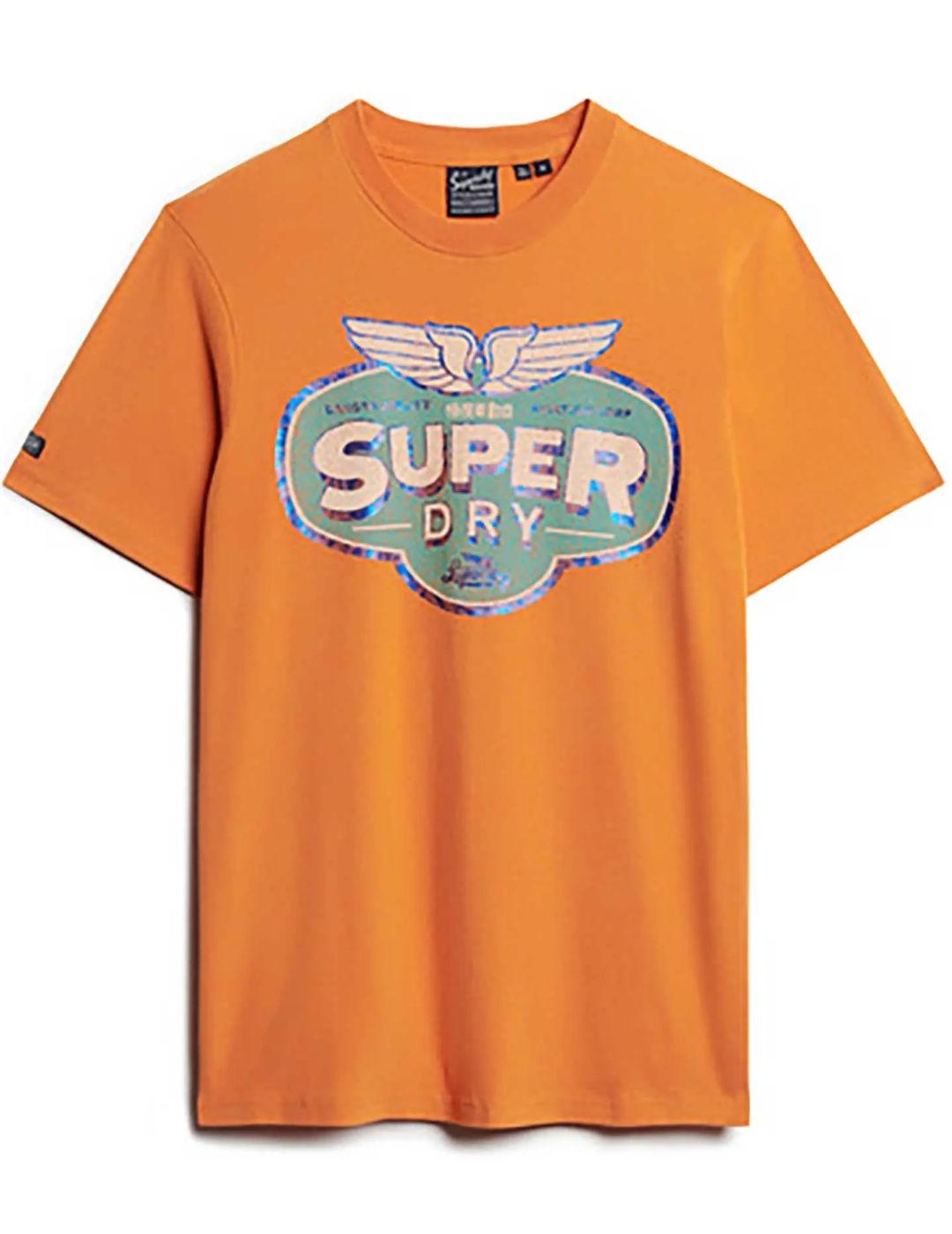 Camiseta Superdry Gasoline naranja manga corta para hombre