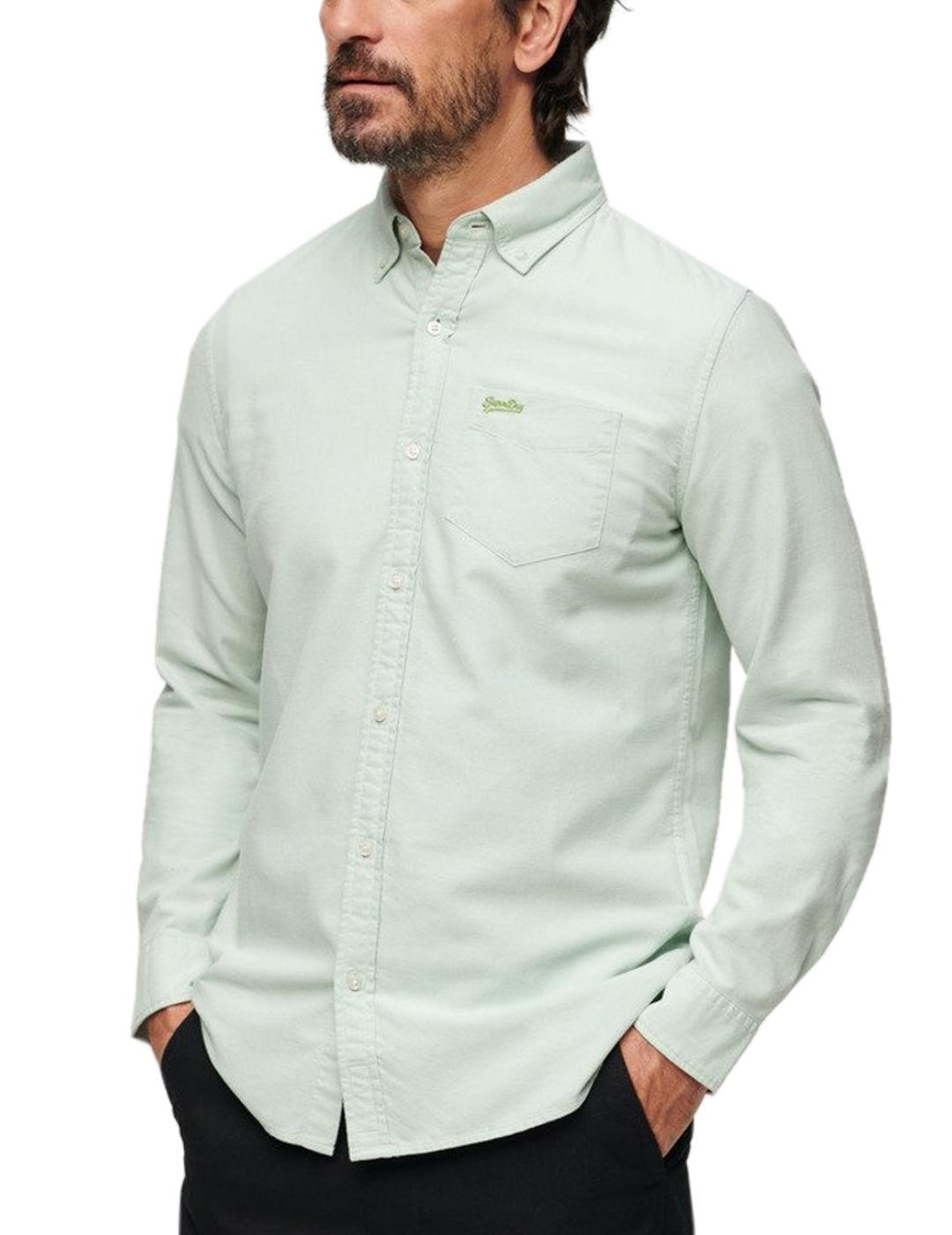 Camisa Superdry Oxford verde claro manga larga para hombre