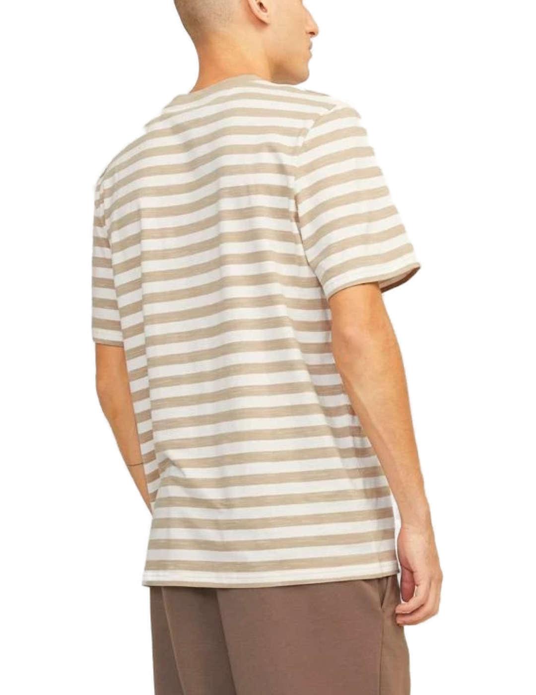 Camiseta Jack&Jones Tampa rayas beige manga corta de hombre