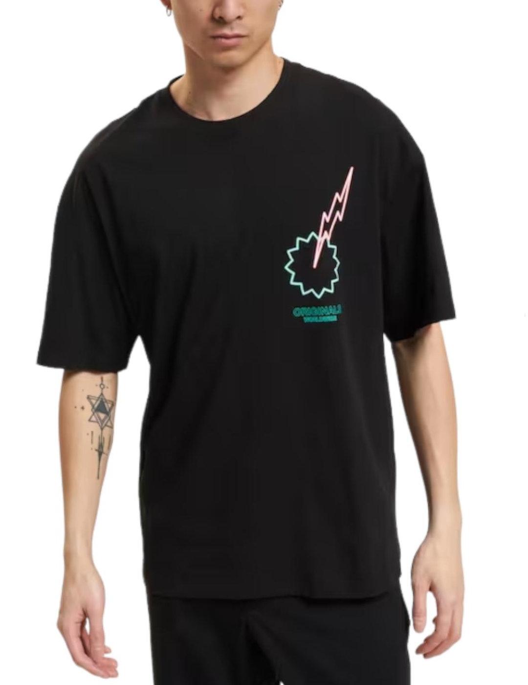 Camiseta Jack&Jones Vivid rayo negra manga corta de hombre