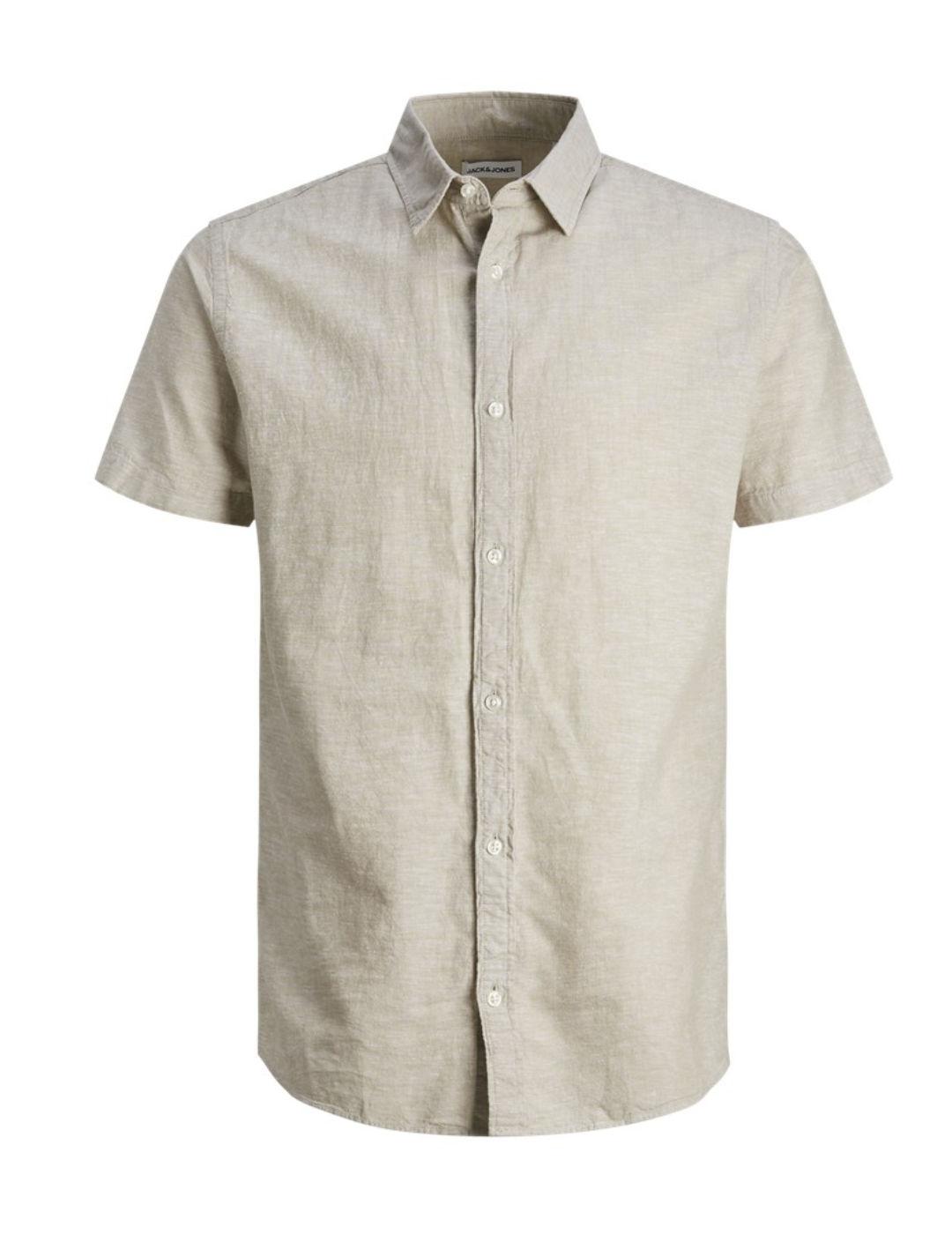 Camisa Jack&Jones Linen corta beige de lino para hombre