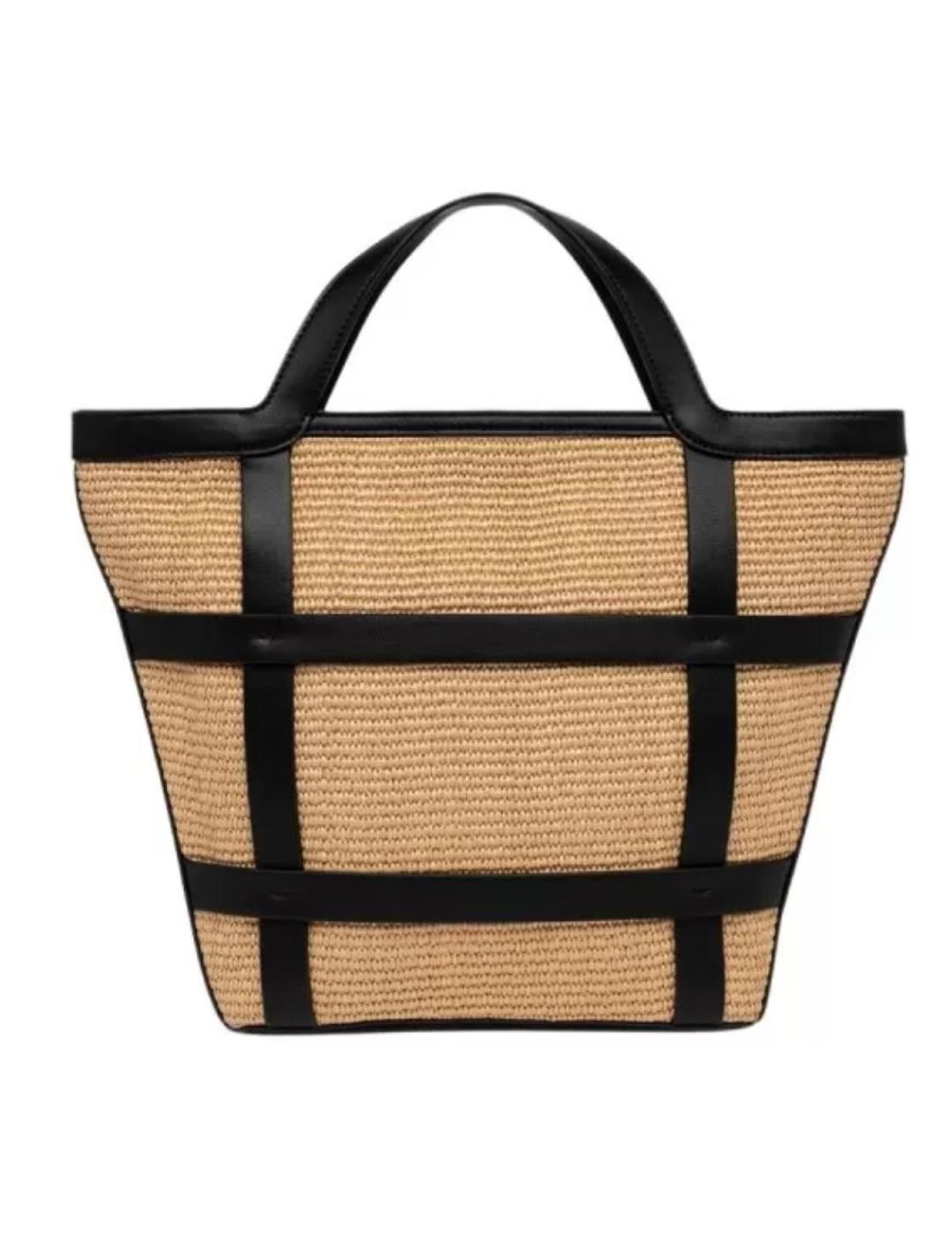 Bolso Replay tote rafia y negro mediano de mujer