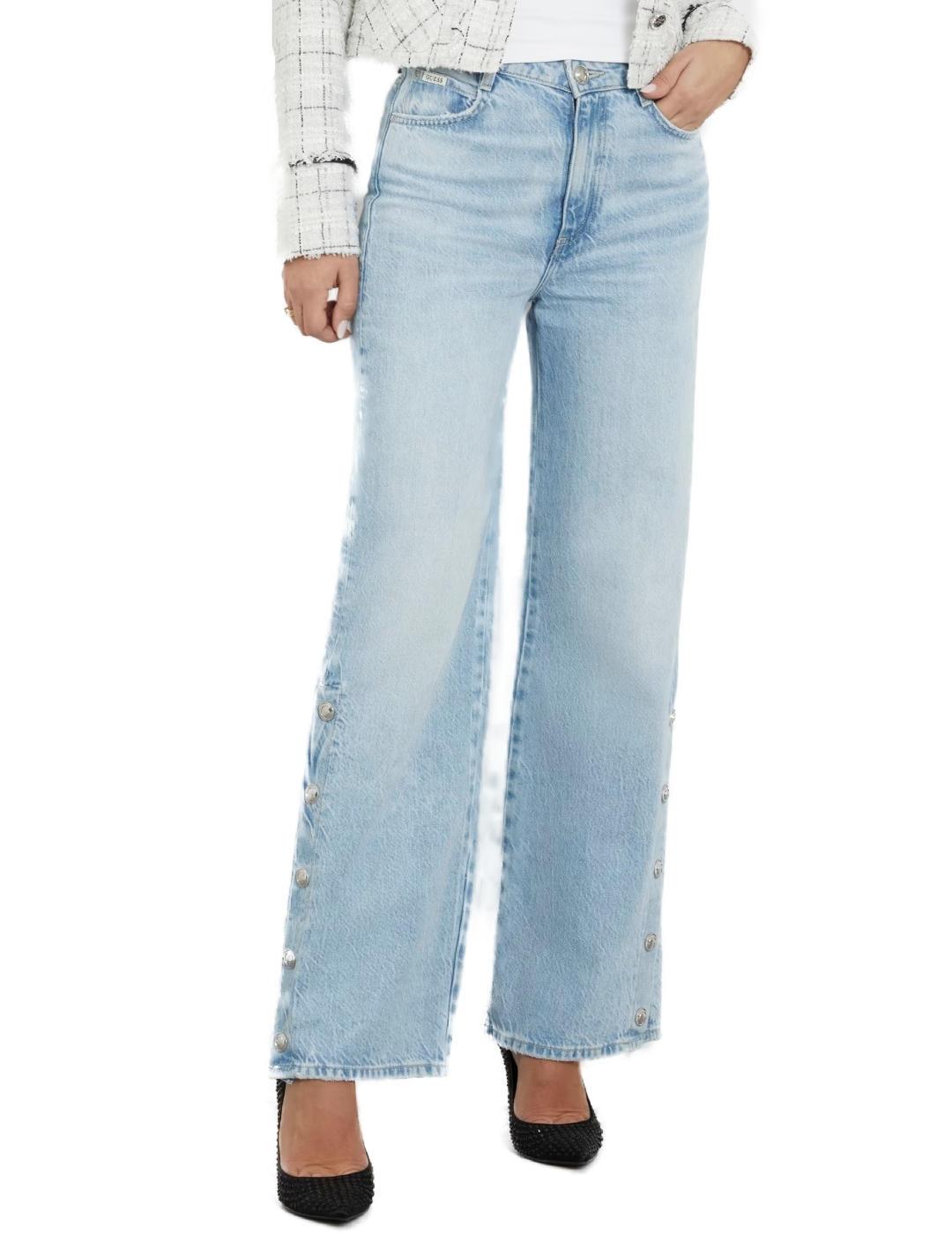 Pantalón vaquero Guess Paz denim azul wide leg para mujer