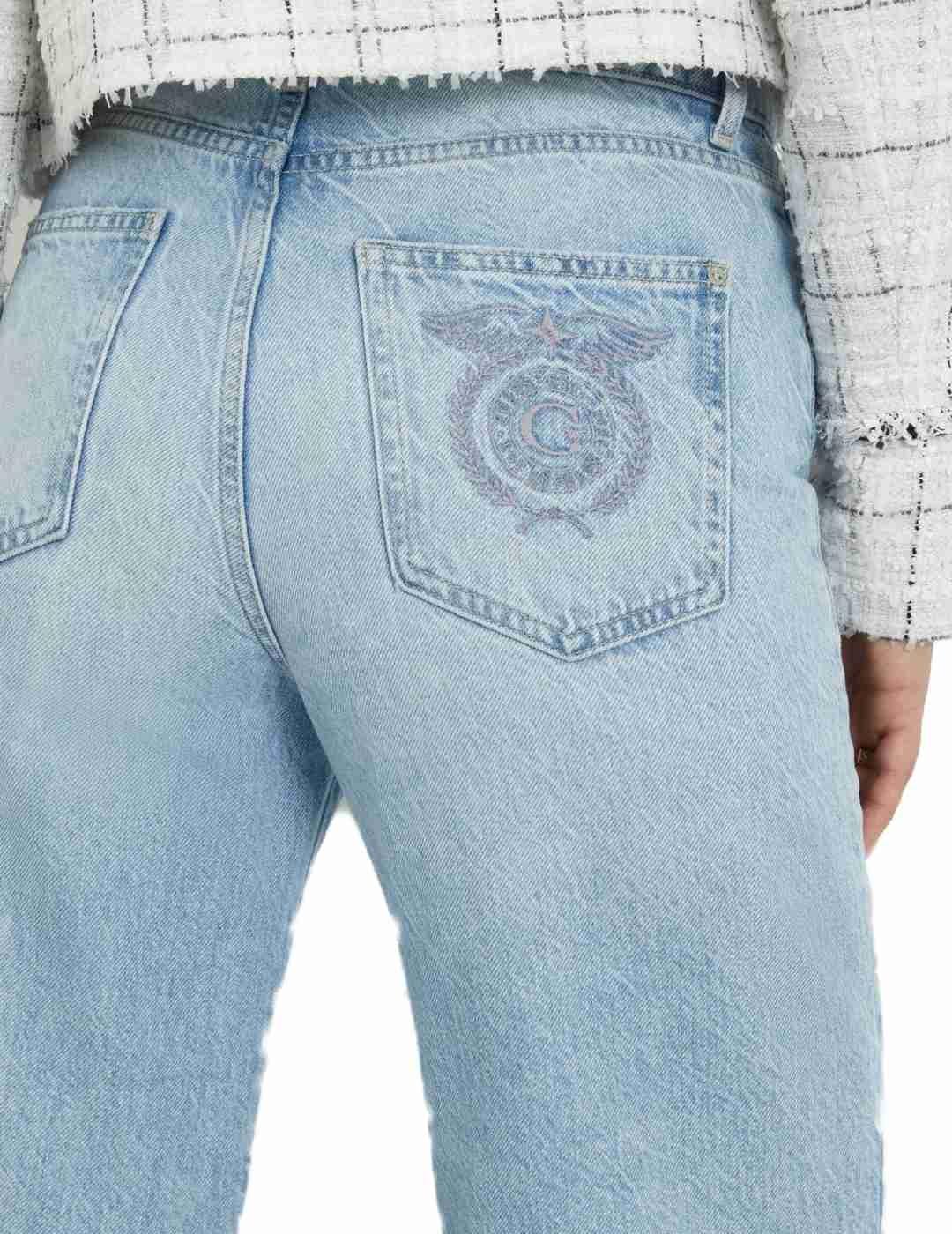 Pantalón vaquero Guess Paz denim azul wide leg para mujer