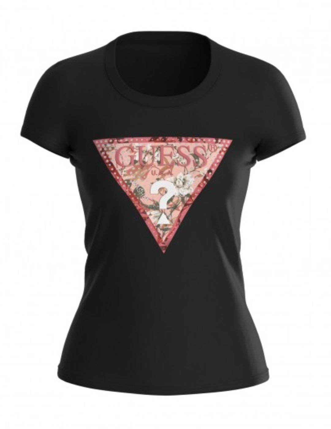 Camiseta Guess Satin trangle negro manga corta para mujer