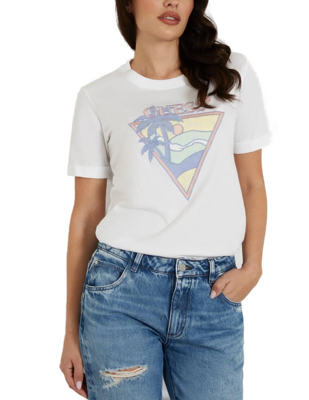 Camiseta Guess Beach triangle blanco manga corta para mujer