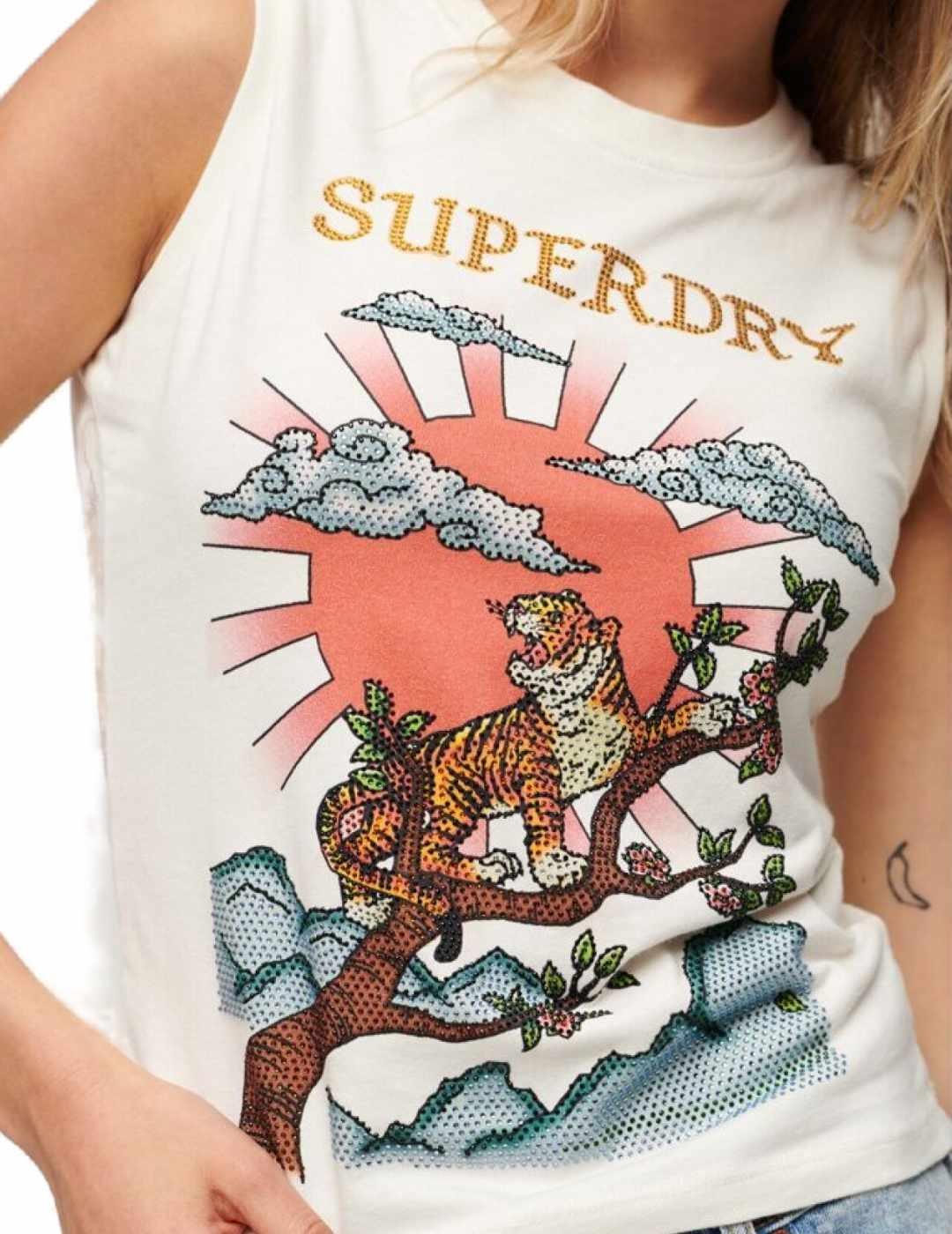 Camiseta Superdry Tattoo blanco manga sisa para mujer