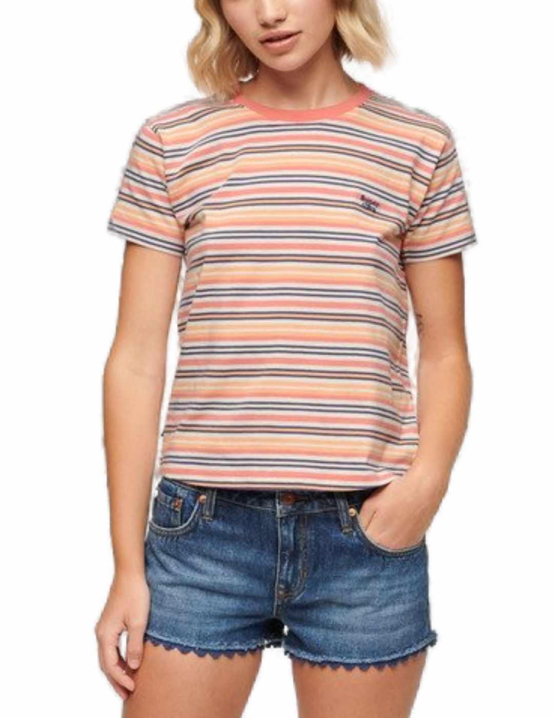 Camiseta Superdry Essential rayas coral manga corta de mujer