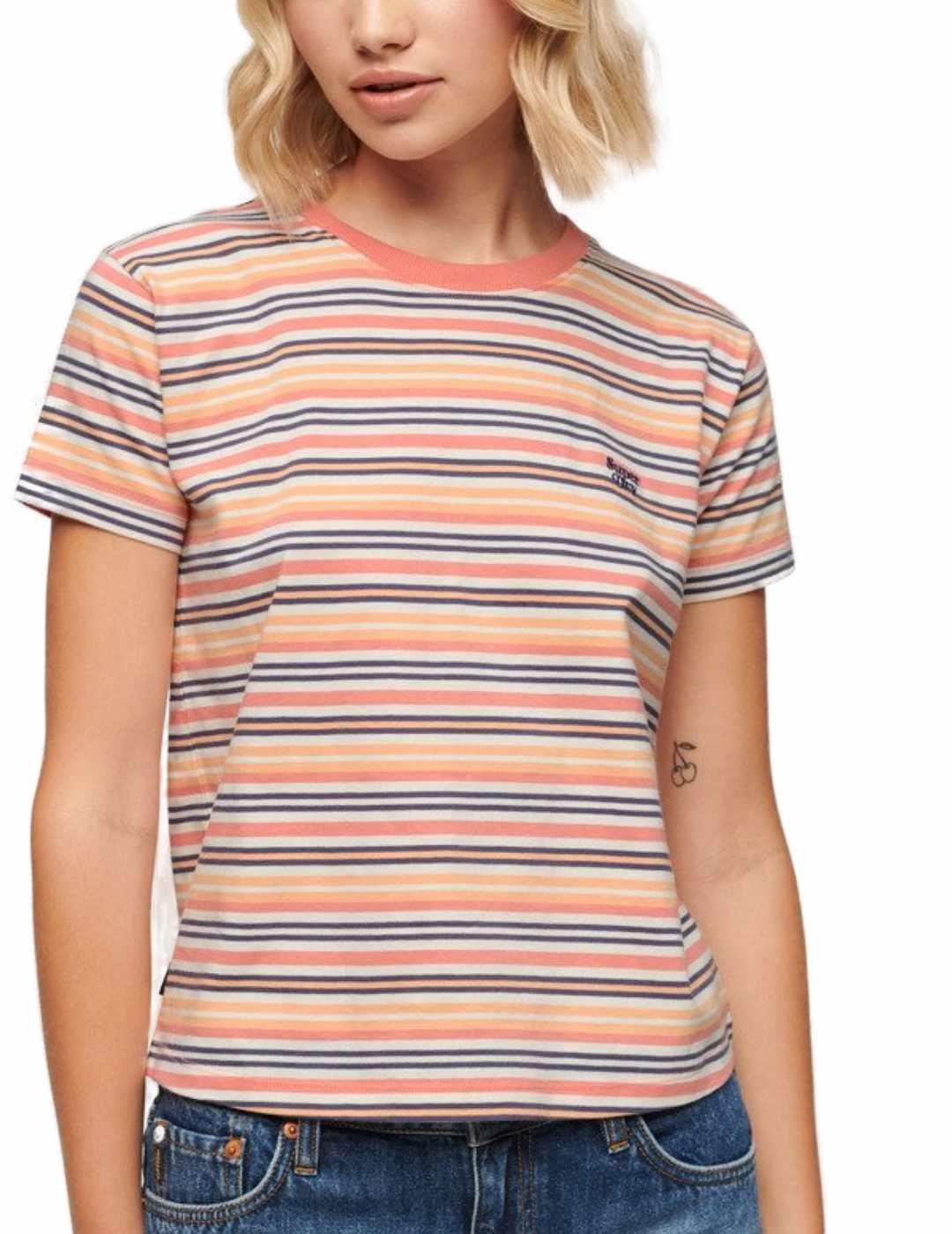 Camiseta Superdry Essential rayas coral manga corta de mujer