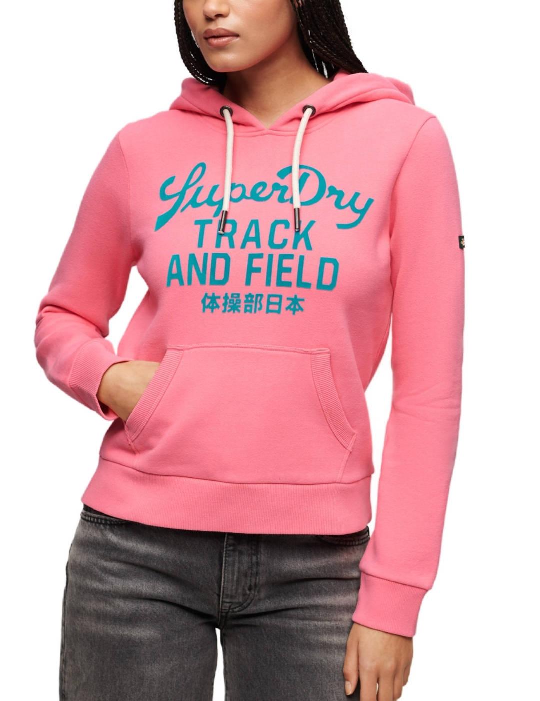 Sudadera Superdry Varsity rosa chicle con capucha de mujer