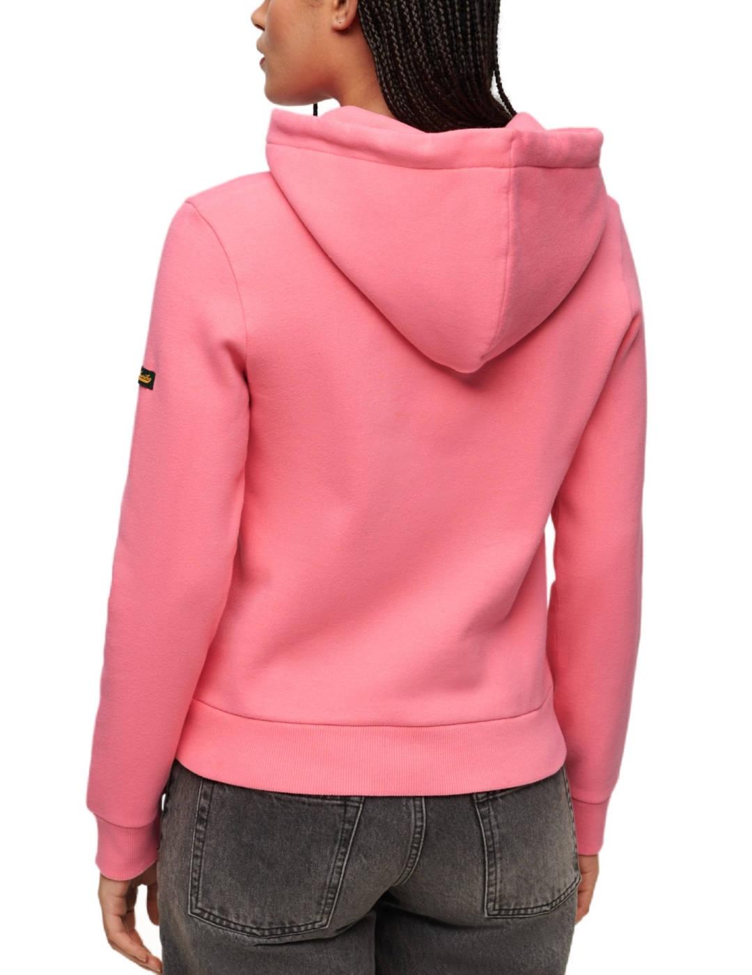 Sudadera Superdry Varsity rosa chicle con capucha de mujer