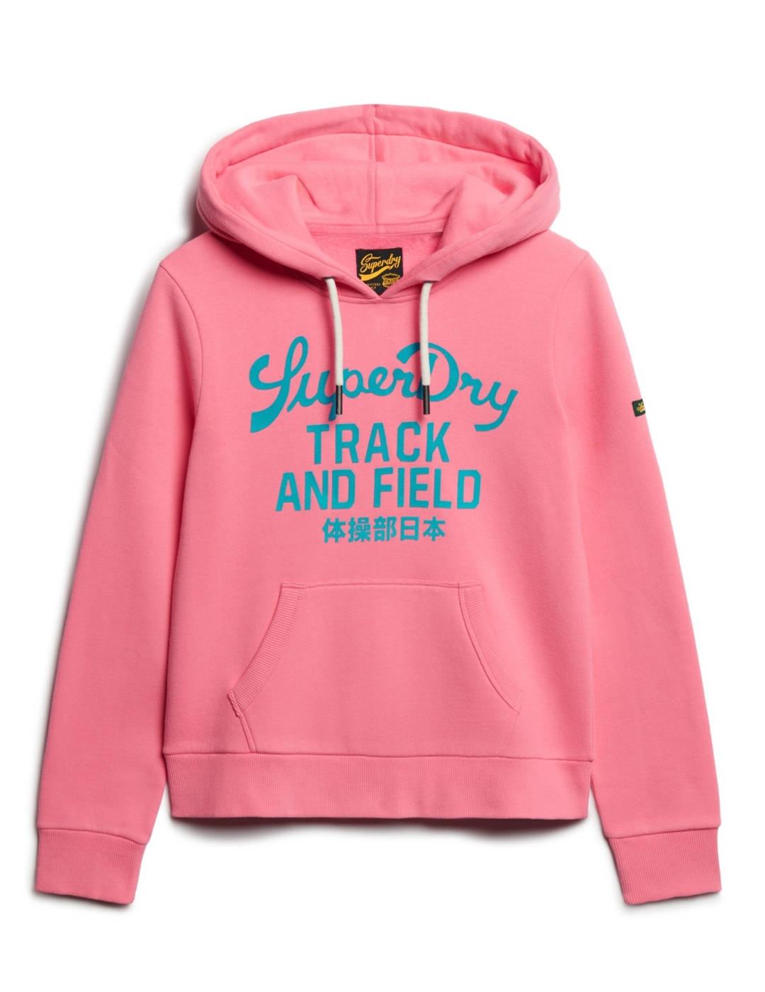 Sudadera Superdry Varsity rosa chicle con capucha de mujer