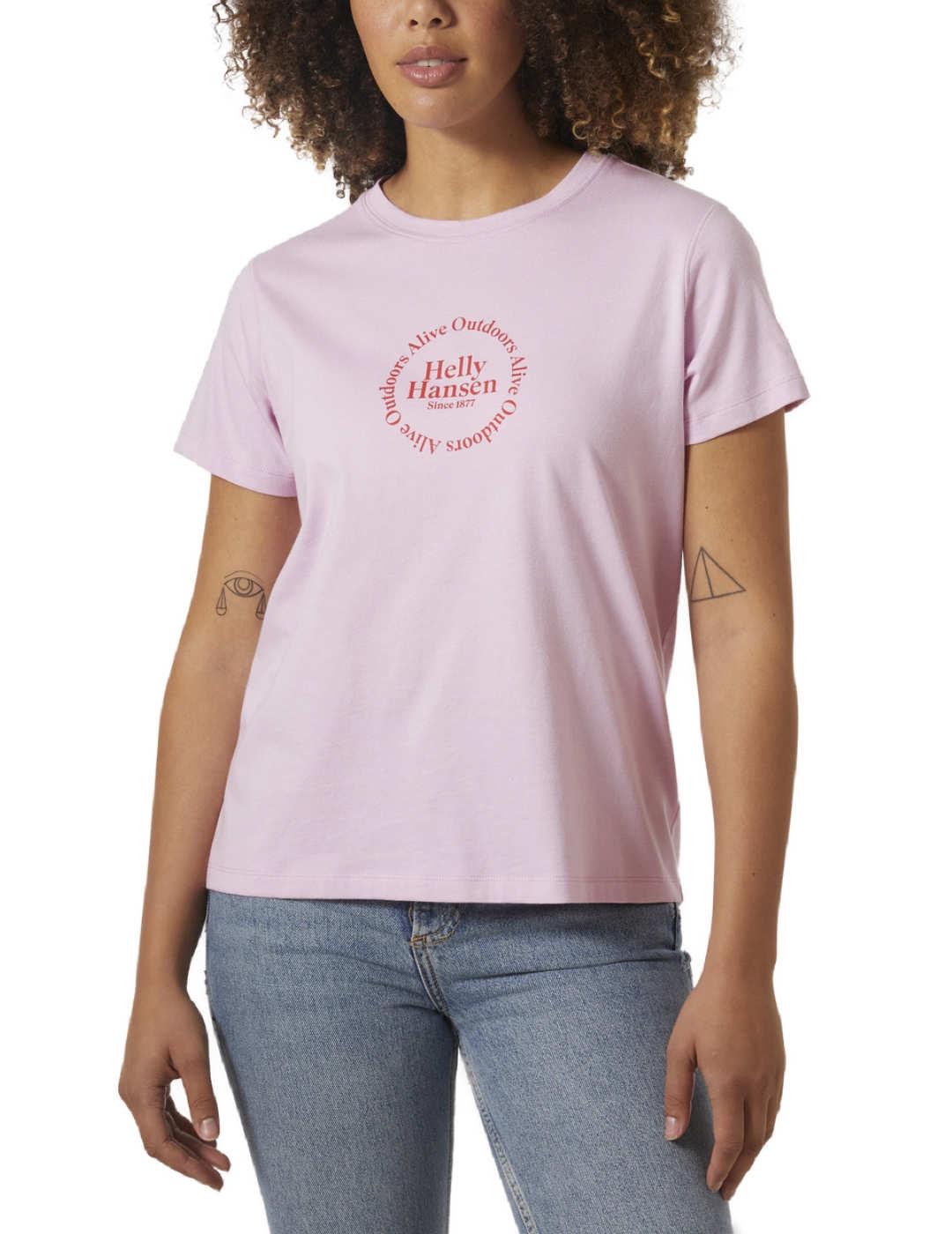 Camiseta Helly Hansen rosa logo tono manga corta para mujer