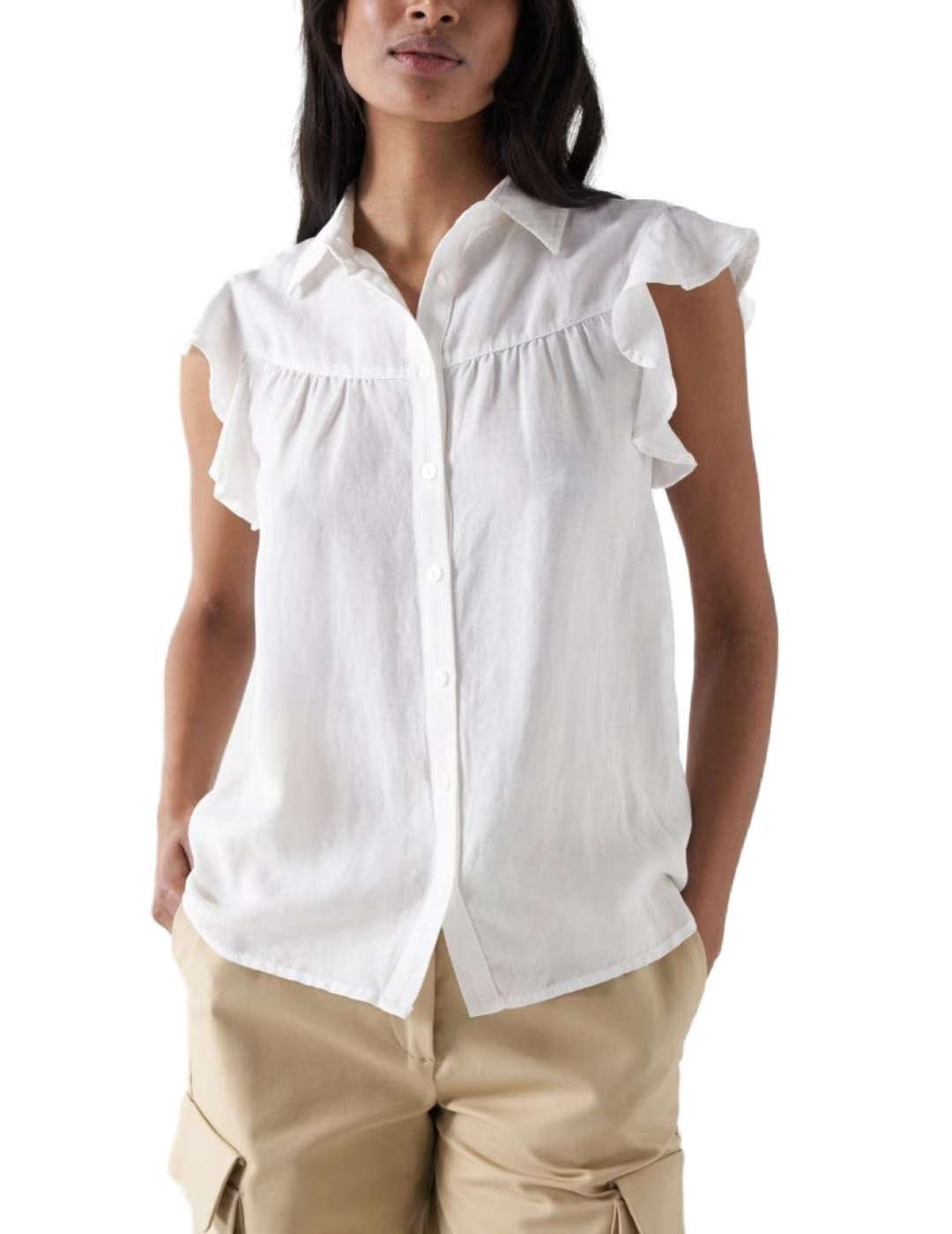 Blusa Salsa blanca manga sisa con volantes para mujer