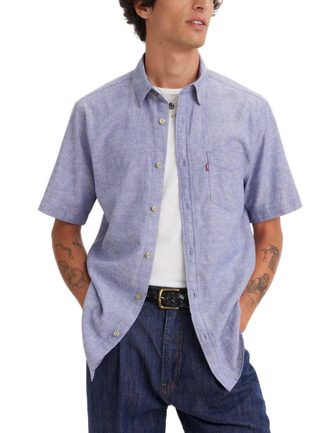 Camisa Levi´s azul celeste bolsillo de lino para hombre