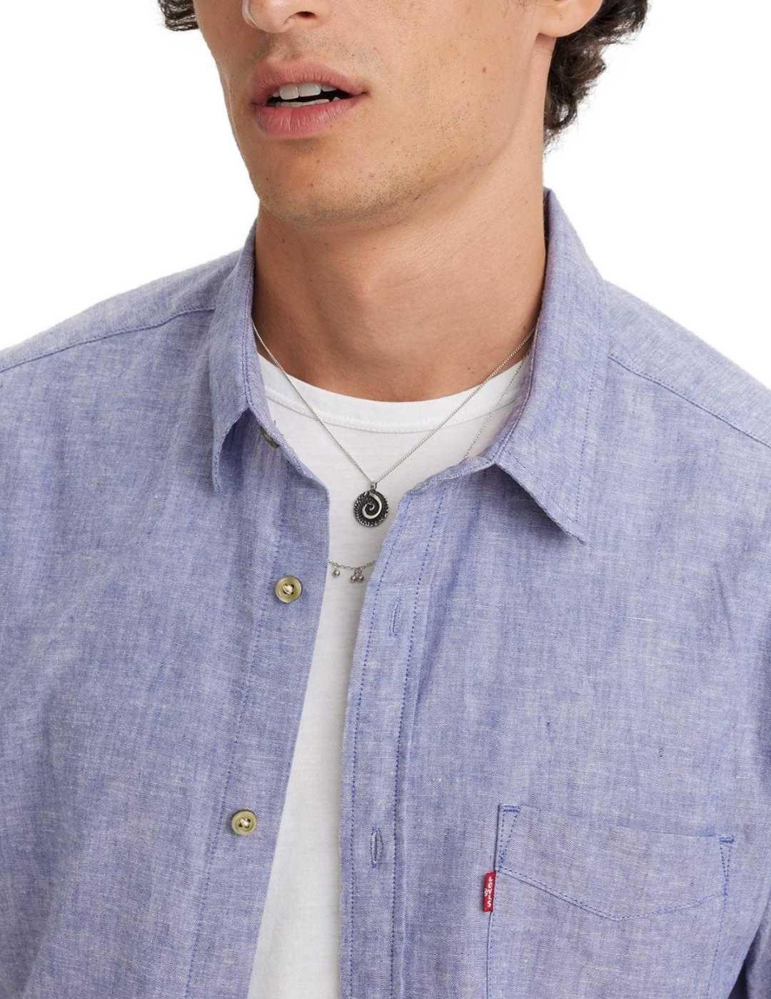 Camisa Levi´s azul celeste bolsillo de lino para hombre