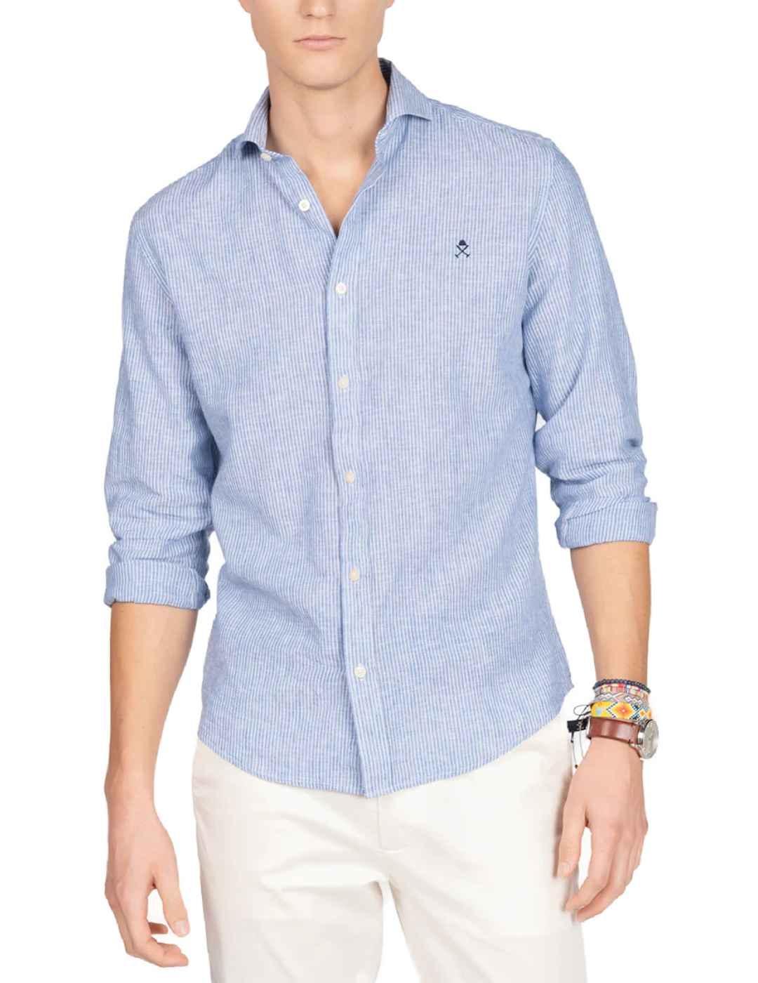 Camisa Harper Venice azul de lino manga larga para hombre