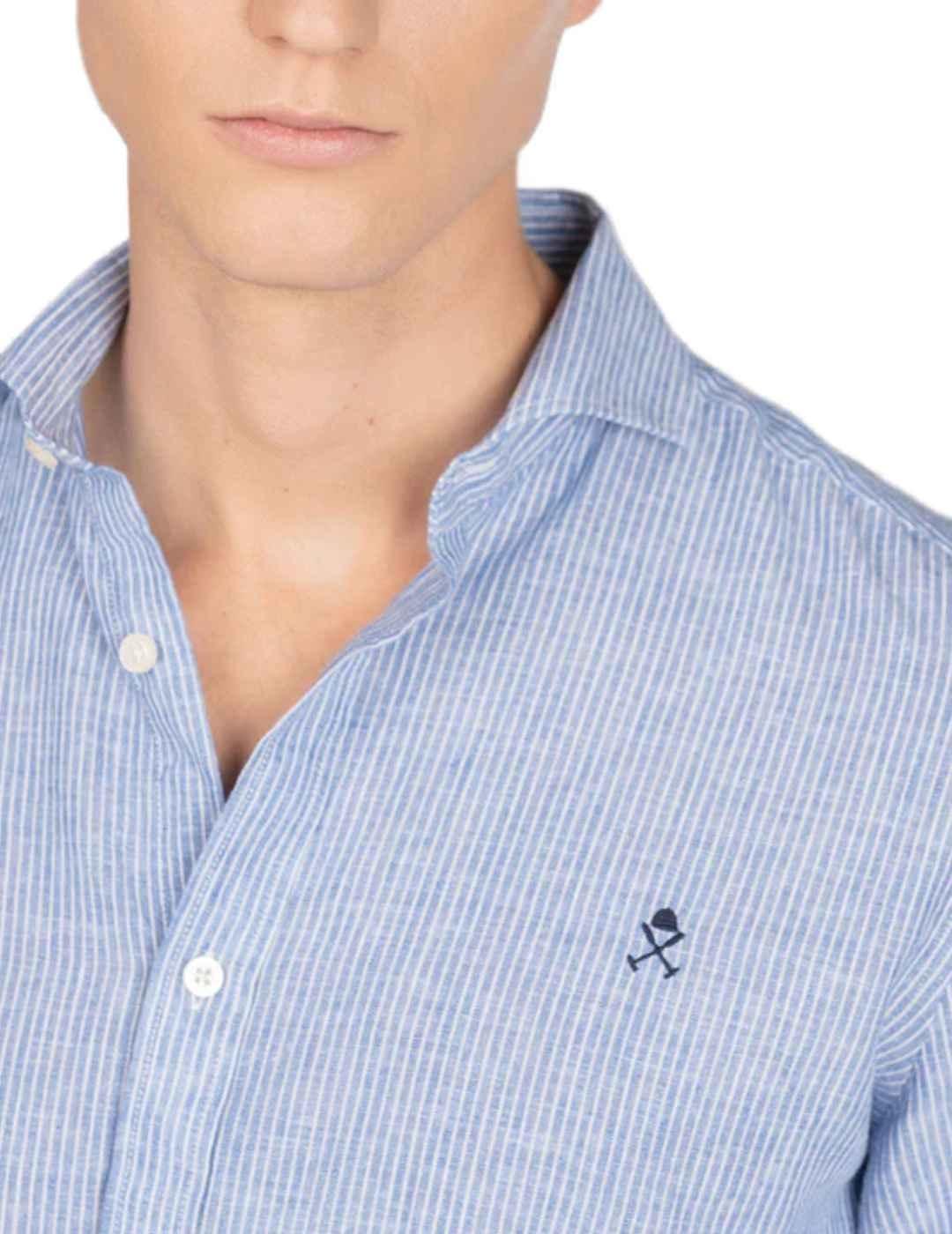 Camisa Harper Venice azul de lino manga larga para hombre