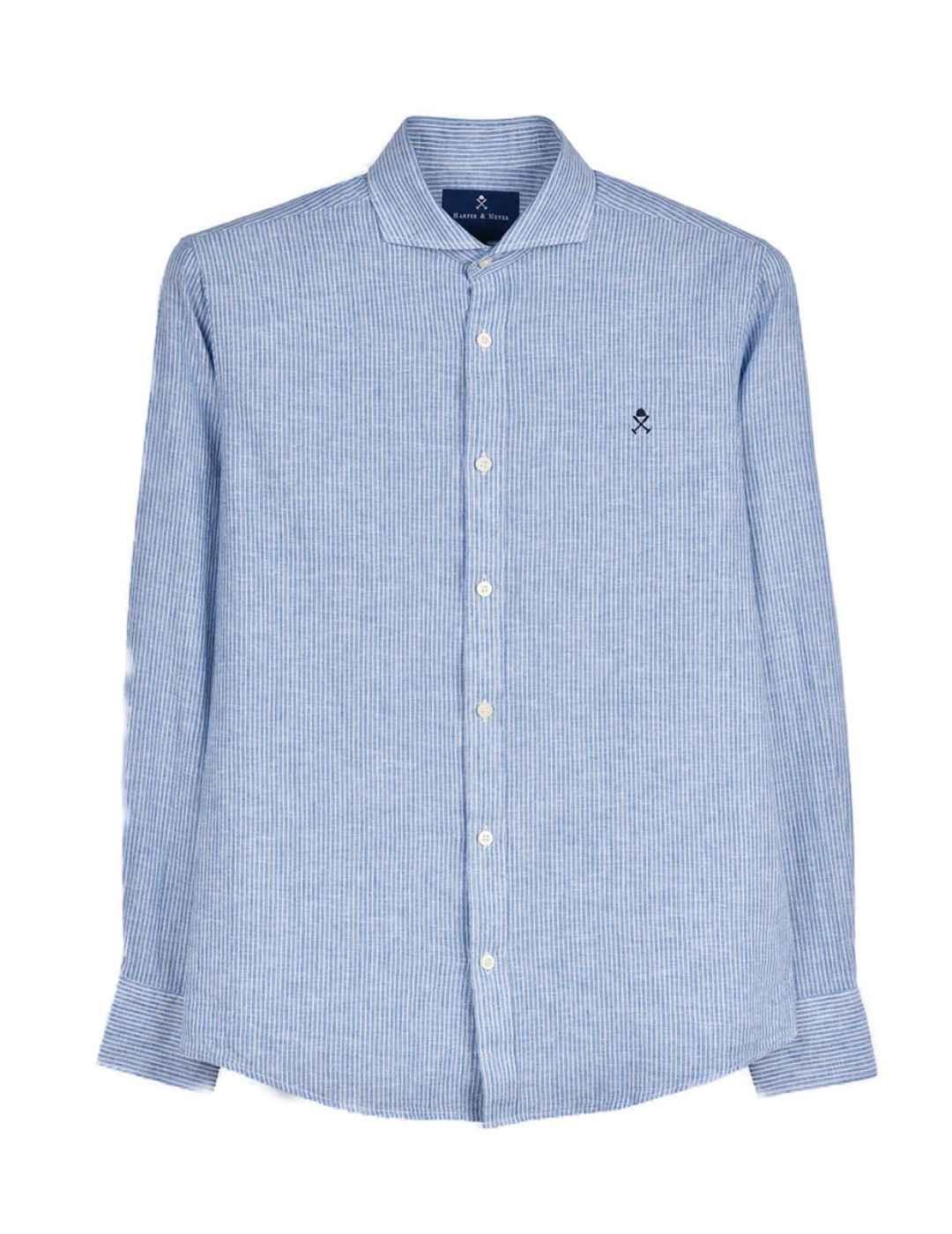 Camisa Harper Venice azul de lino manga larga para hombre