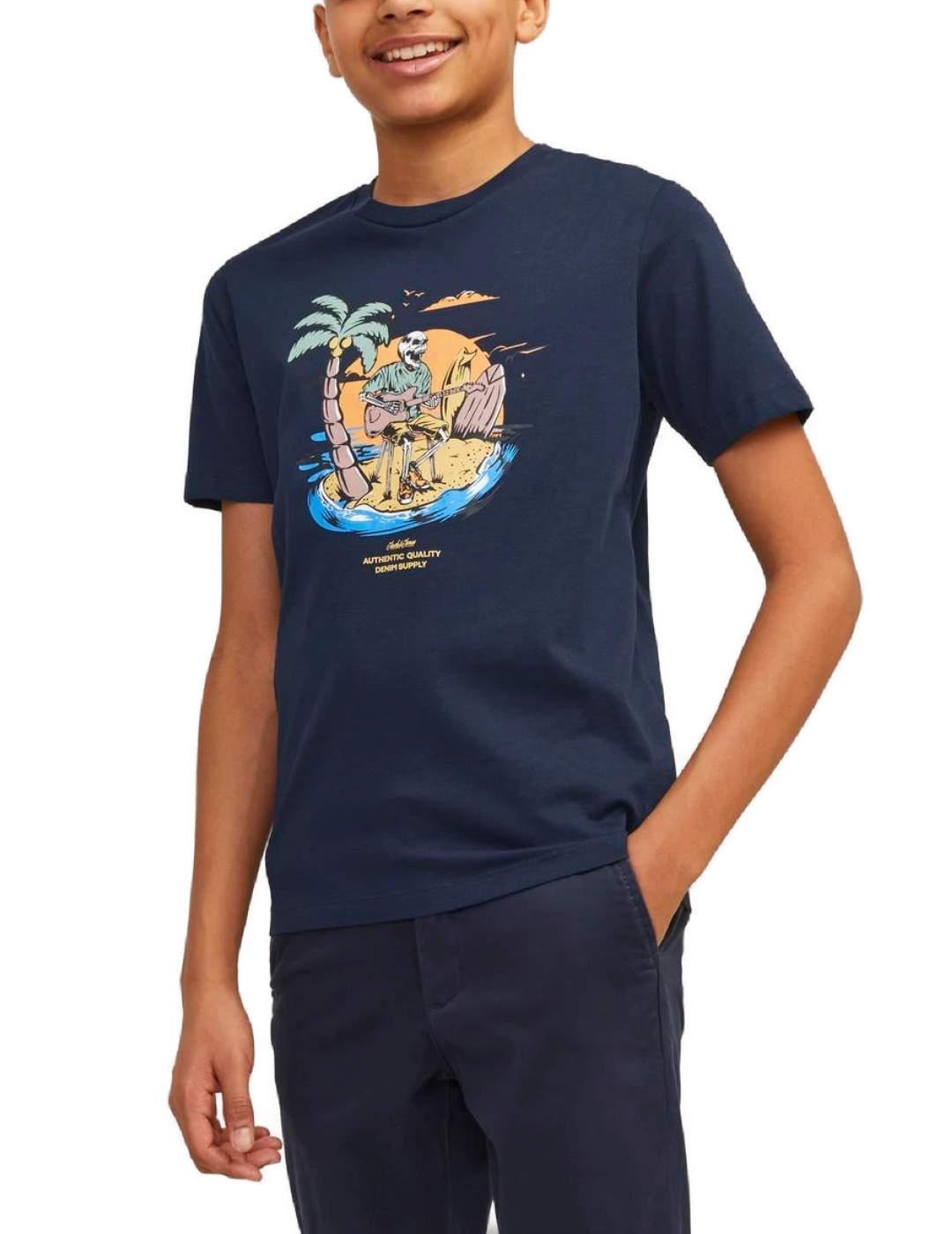 Camiseta Jack&Jones Junior Zipon marino manga corta de niño