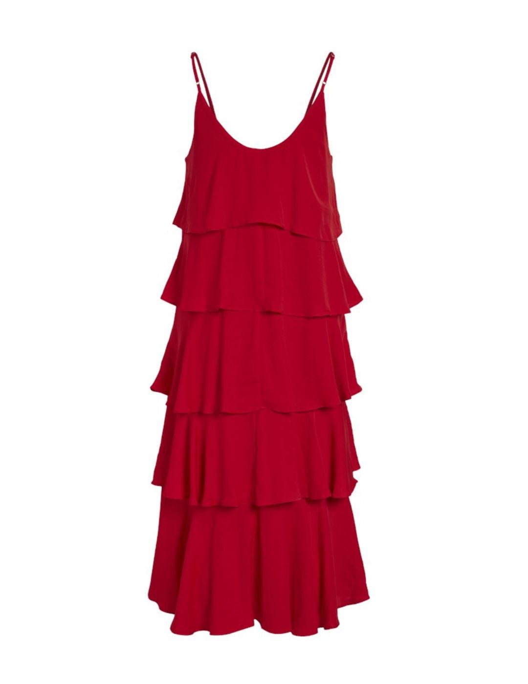 Vestido Vila Amalita largo rojo volantes para mujer